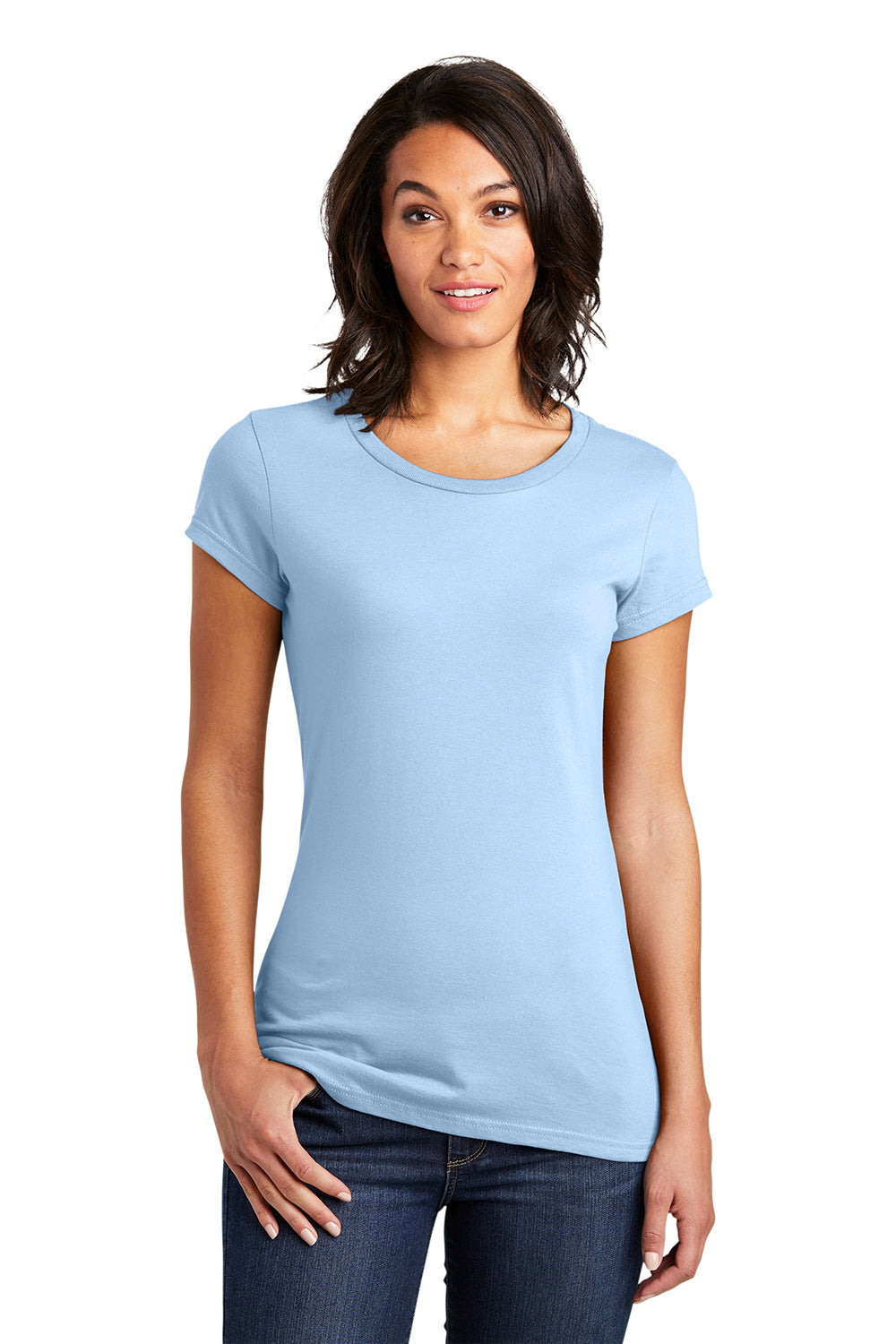 District DT6001 Womens Very Important Short Sleeve Crewneck T-Shirt Ice Blue Model Front