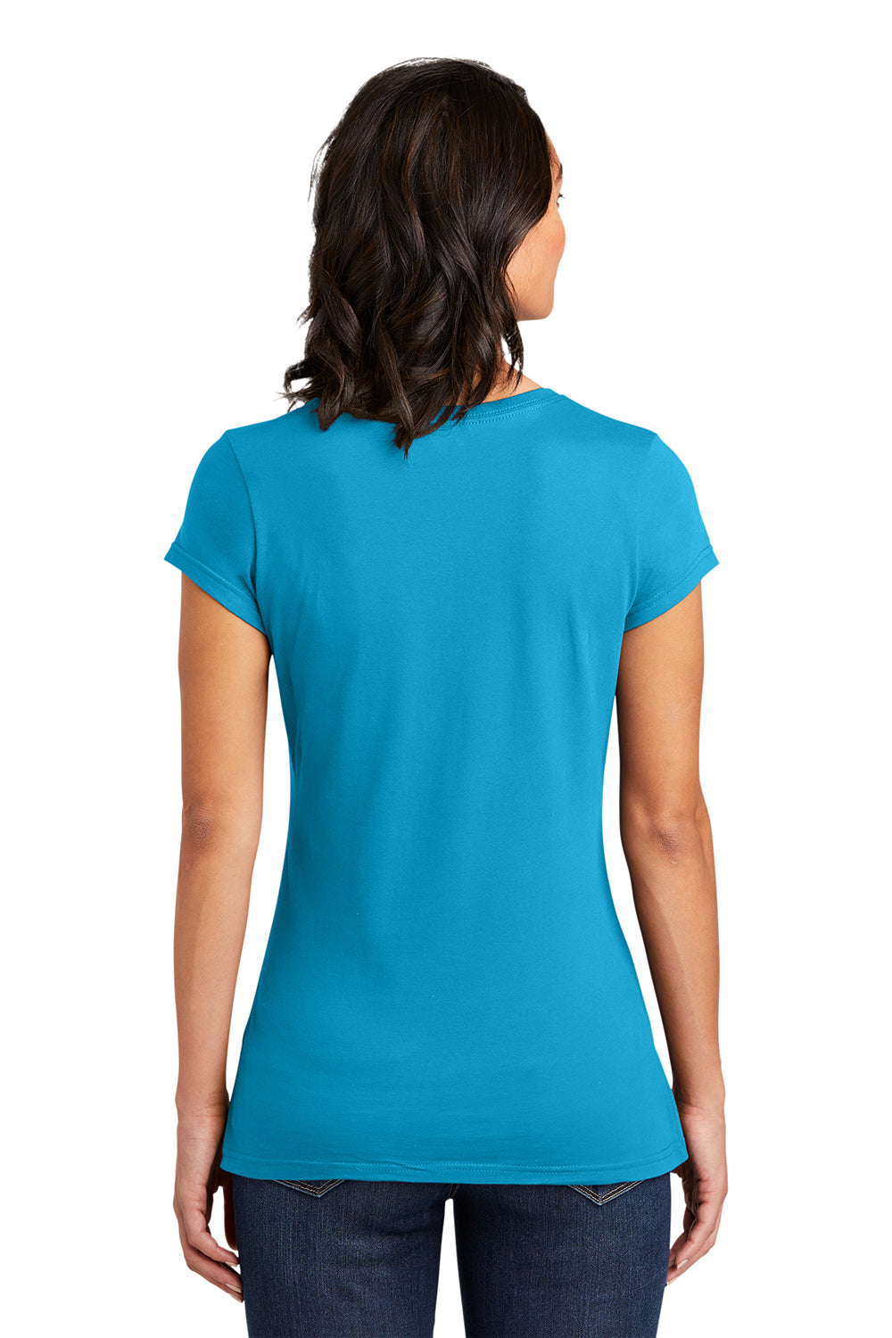 District DT6001 Womens Very Important Short Sleeve Crewneck T-Shirt Light Turquoise Blue Model Back