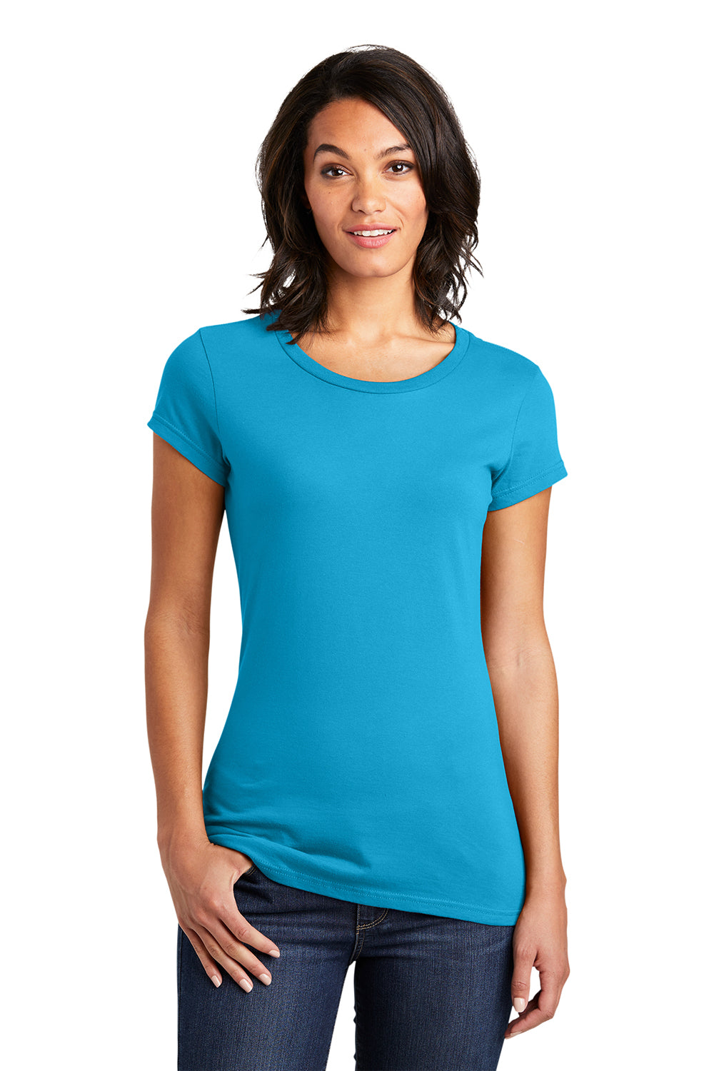 District DT6001 Womens Very Important Short Sleeve Crewneck T-Shirt Light Turquoise Blue Model Front