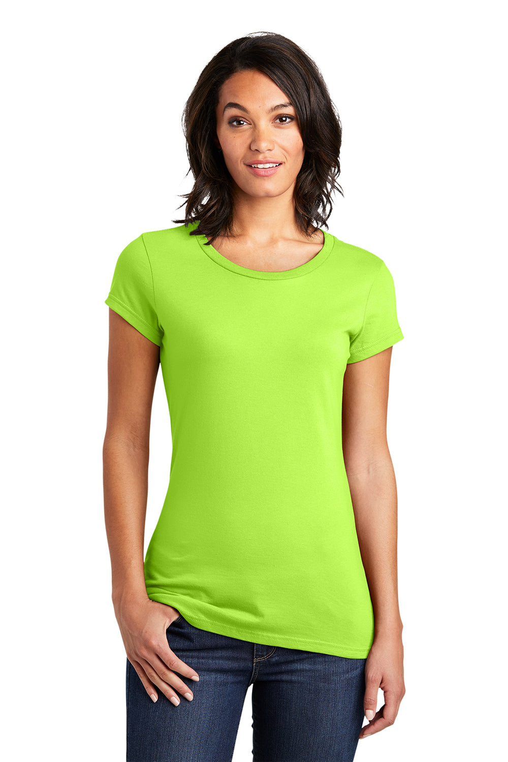 District DT6001 Womens Very Important Short Sleeve Crewneck T-Shirt Lime Shock Green Model Front