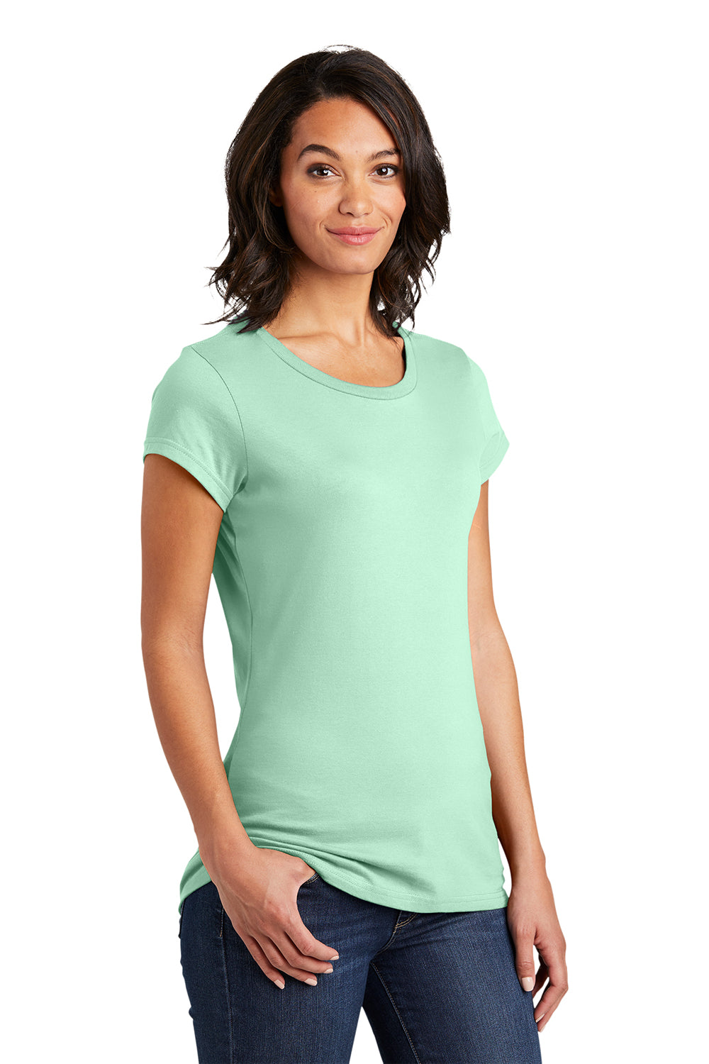 District DT6001 Womens Very Important Short Sleeve Crewneck T-Shirt Mint Green Model 3q