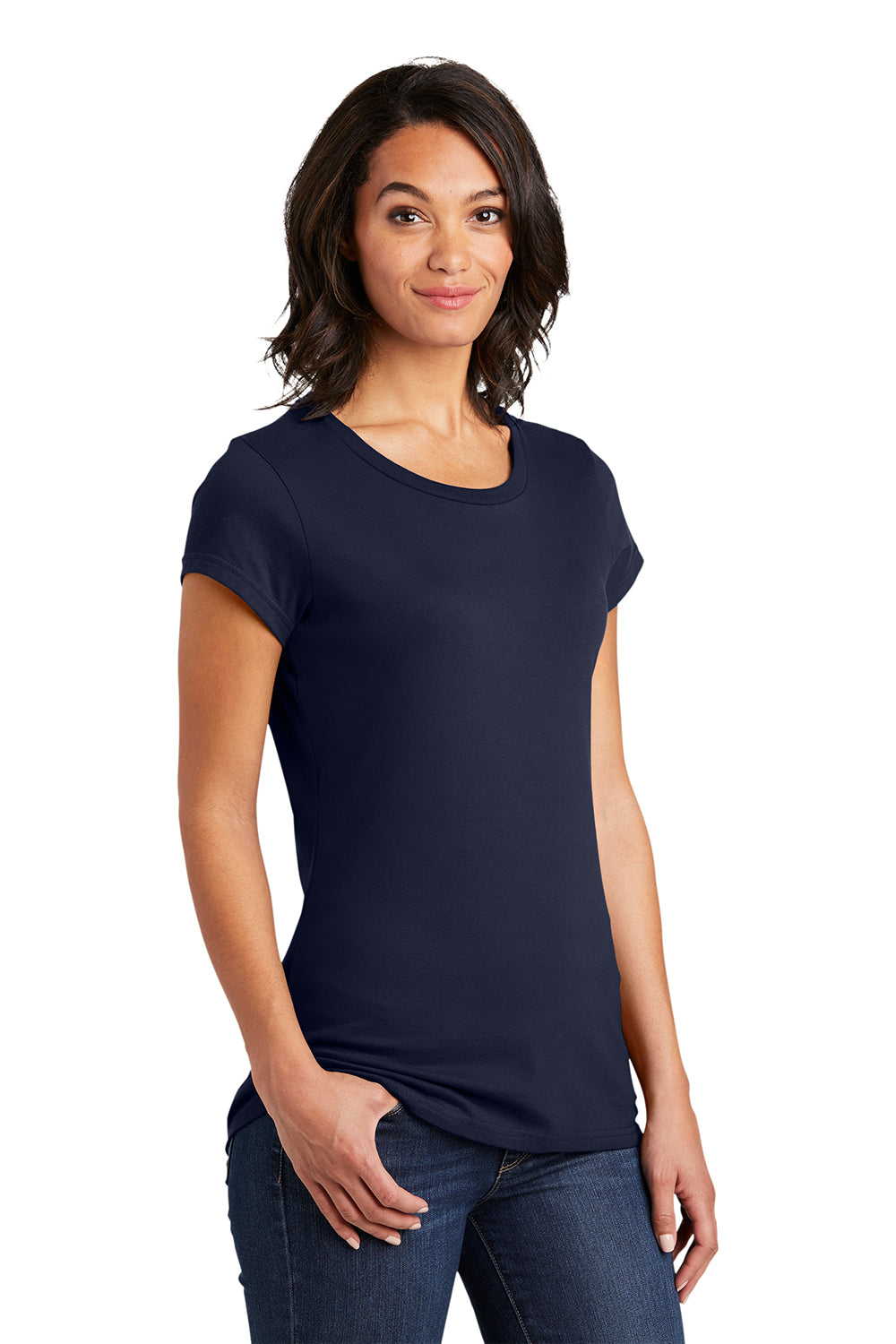 District DT6001 Womens Very Important Short Sleeve Crewneck T-Shirt New Navy Blue Model 3q