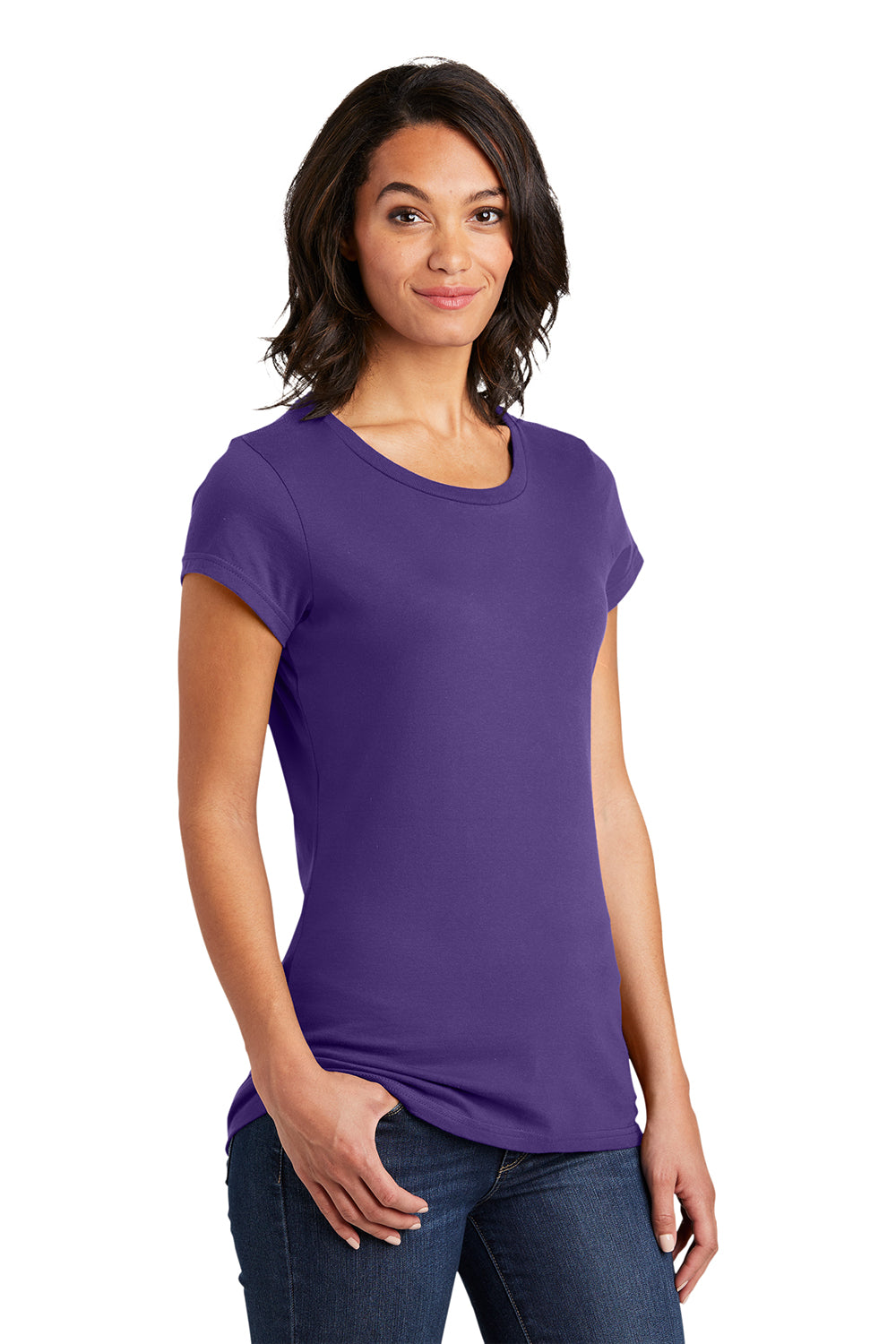 District DT6001 Womens Very Important Short Sleeve Crewneck T-Shirt Purple Model 3q