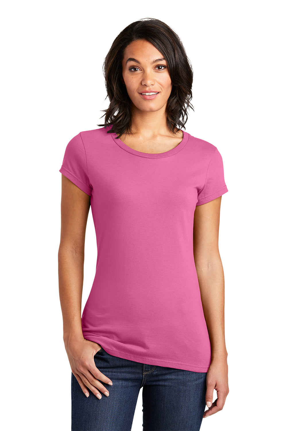 District DT6001 Womens Very Important Short Sleeve Crewneck T-Shirt True Pink Model Front