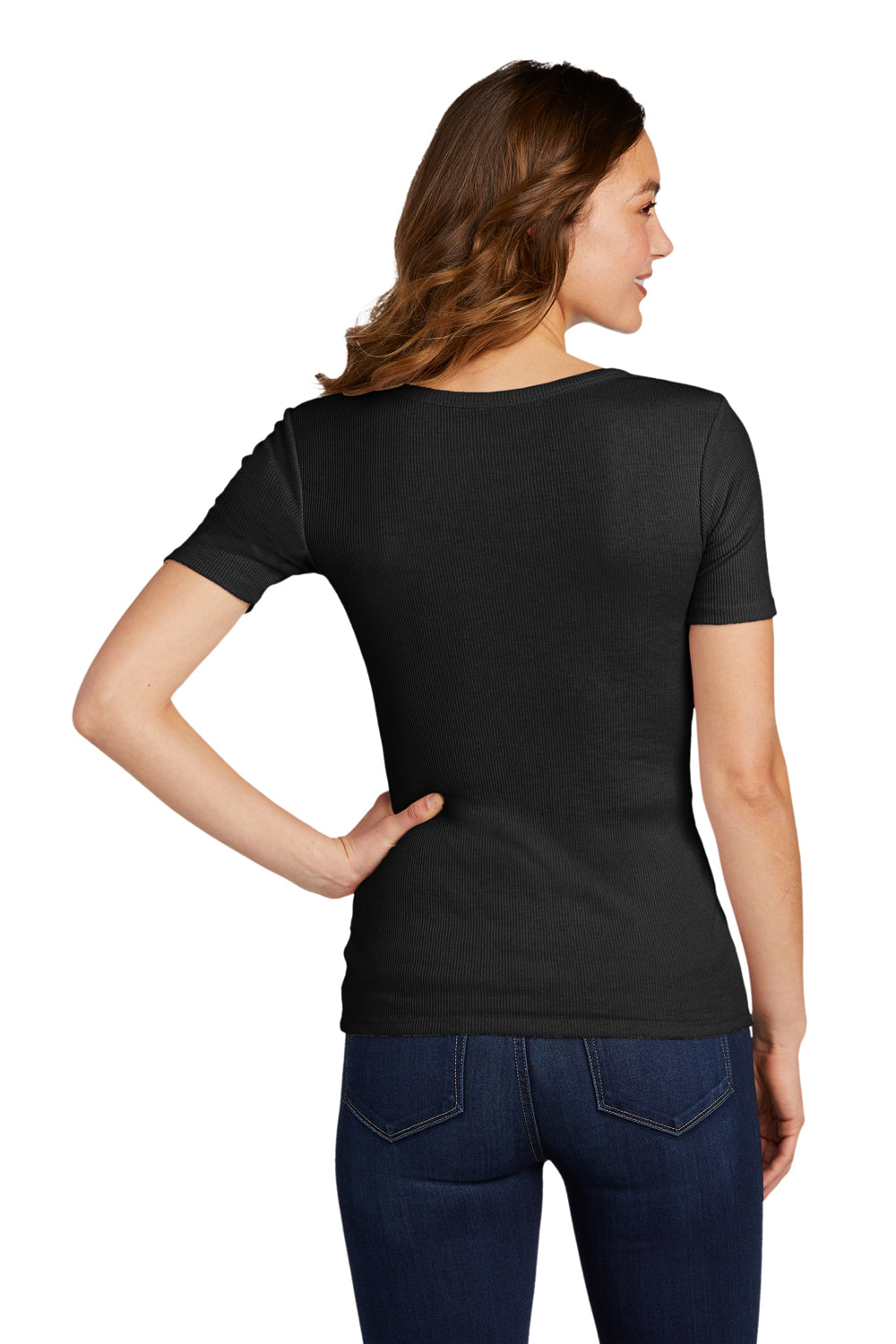 District DT6020 Womens Very Important Short Sleeve Scoop Neck T-Shirt Black Model Back