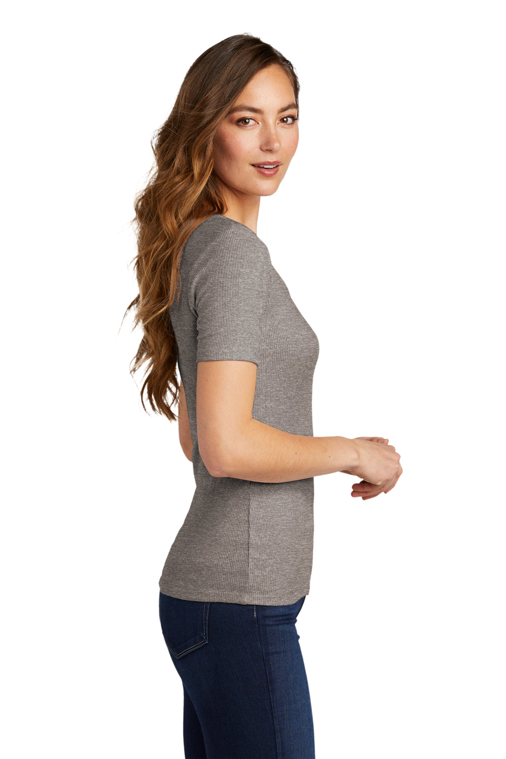 District DT6020 Womens Very Important Short Sleeve Scoop Neck T-Shirt Grey Frost Model Side