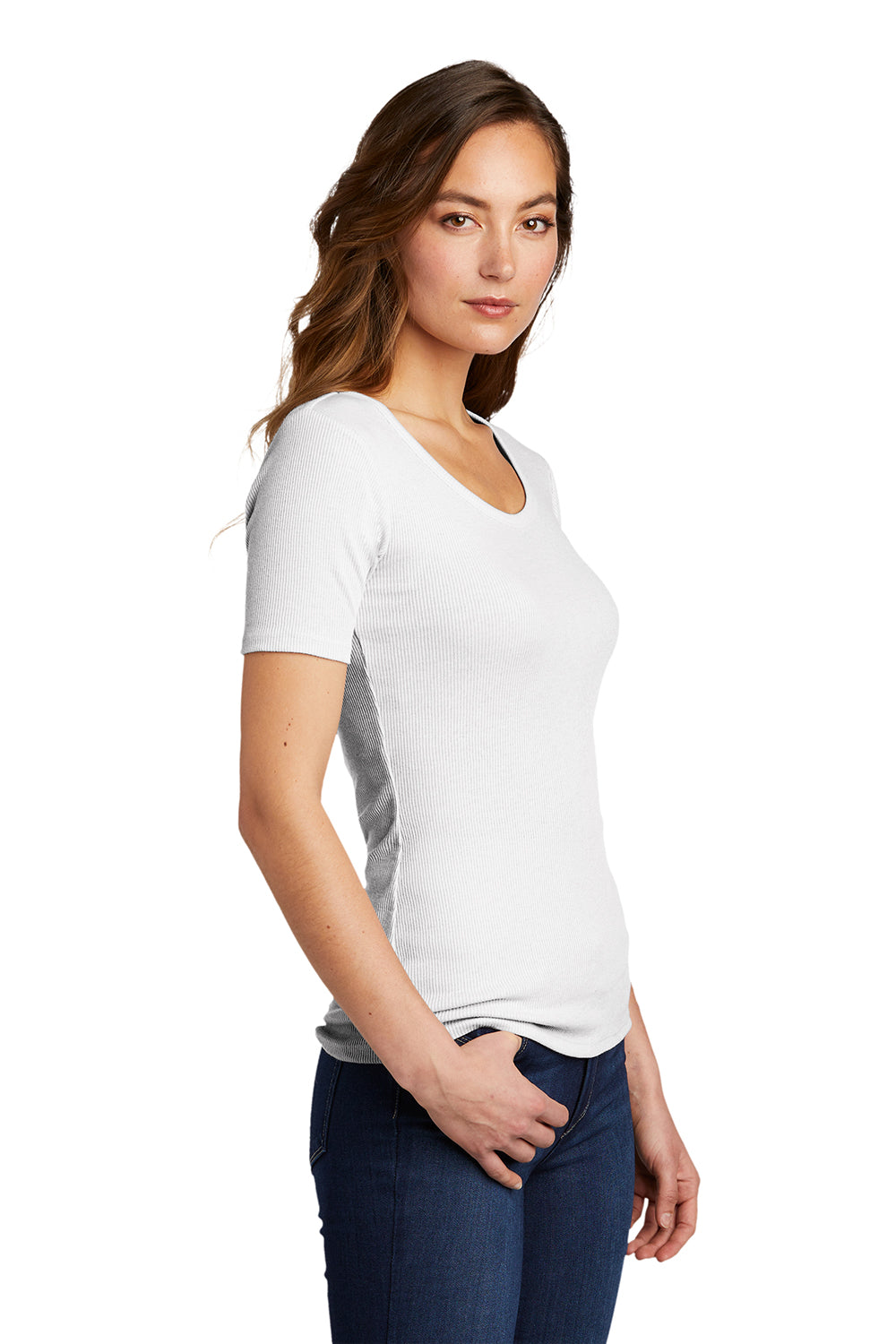 District DT6020 Womens Very Important Short Sleeve Scoop Neck T-Shirt White Model 3q