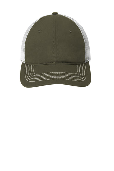 District DT607 Mens Adjustable Hat Army Green/White Flat Front