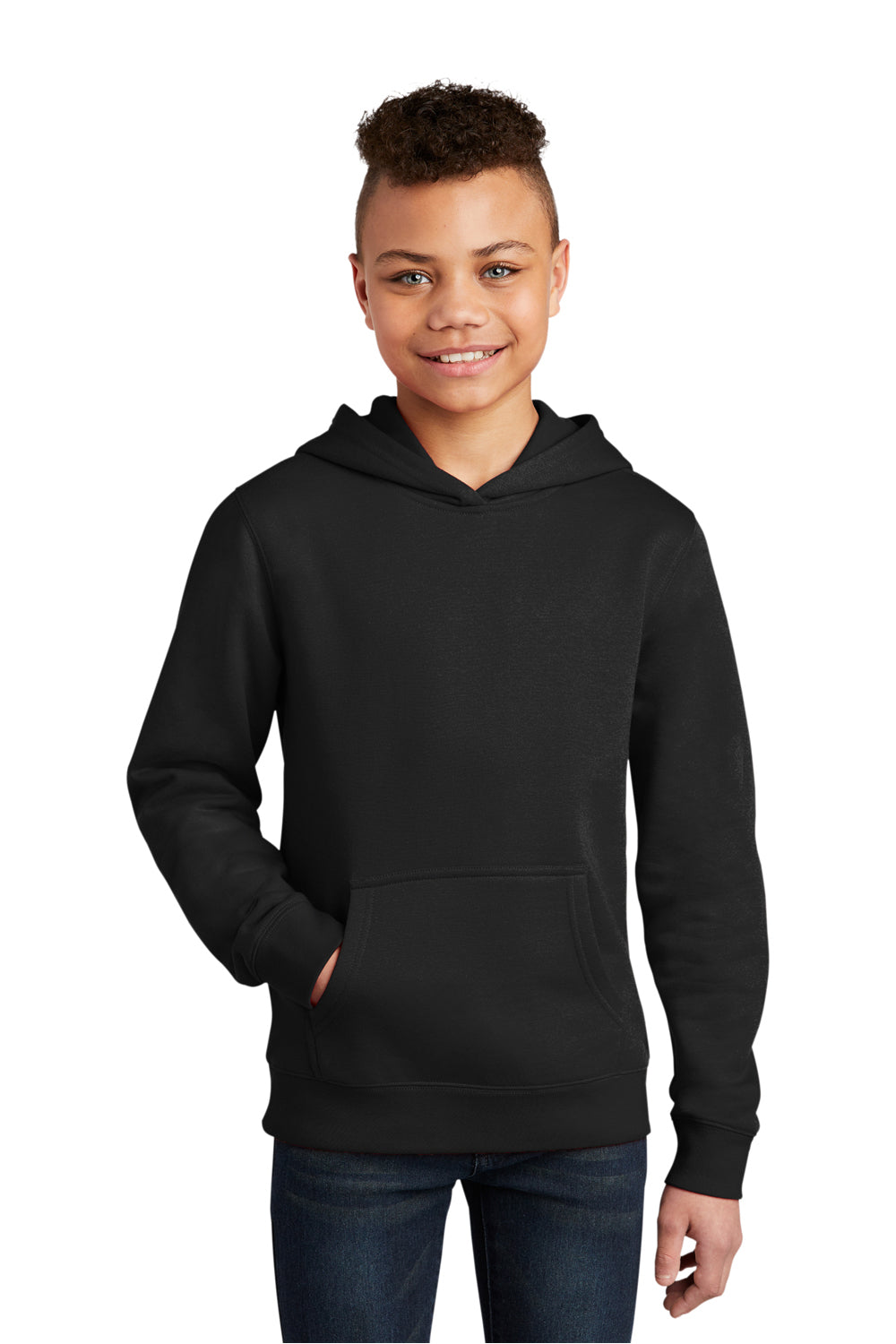 District DT6100Y Youth Very Important Fleece Hooded Sweatshirt Hoodie Black Model Front