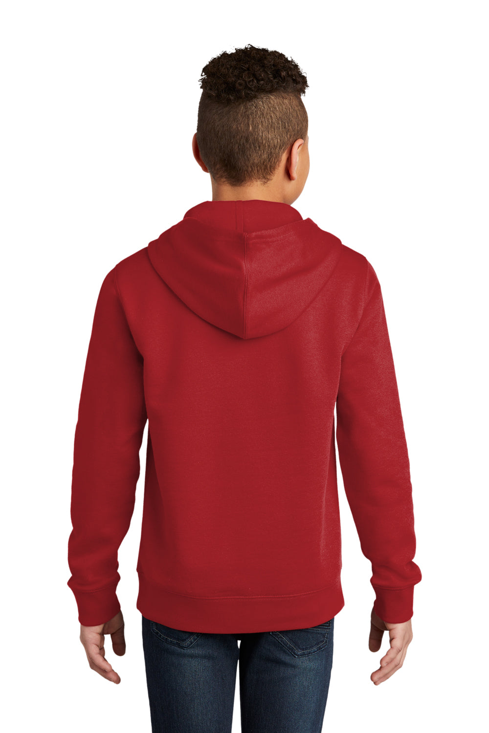 District DT6100Y Youth Very Important Fleece Hooded Sweatshirt Hoodie Classic Red Model Back