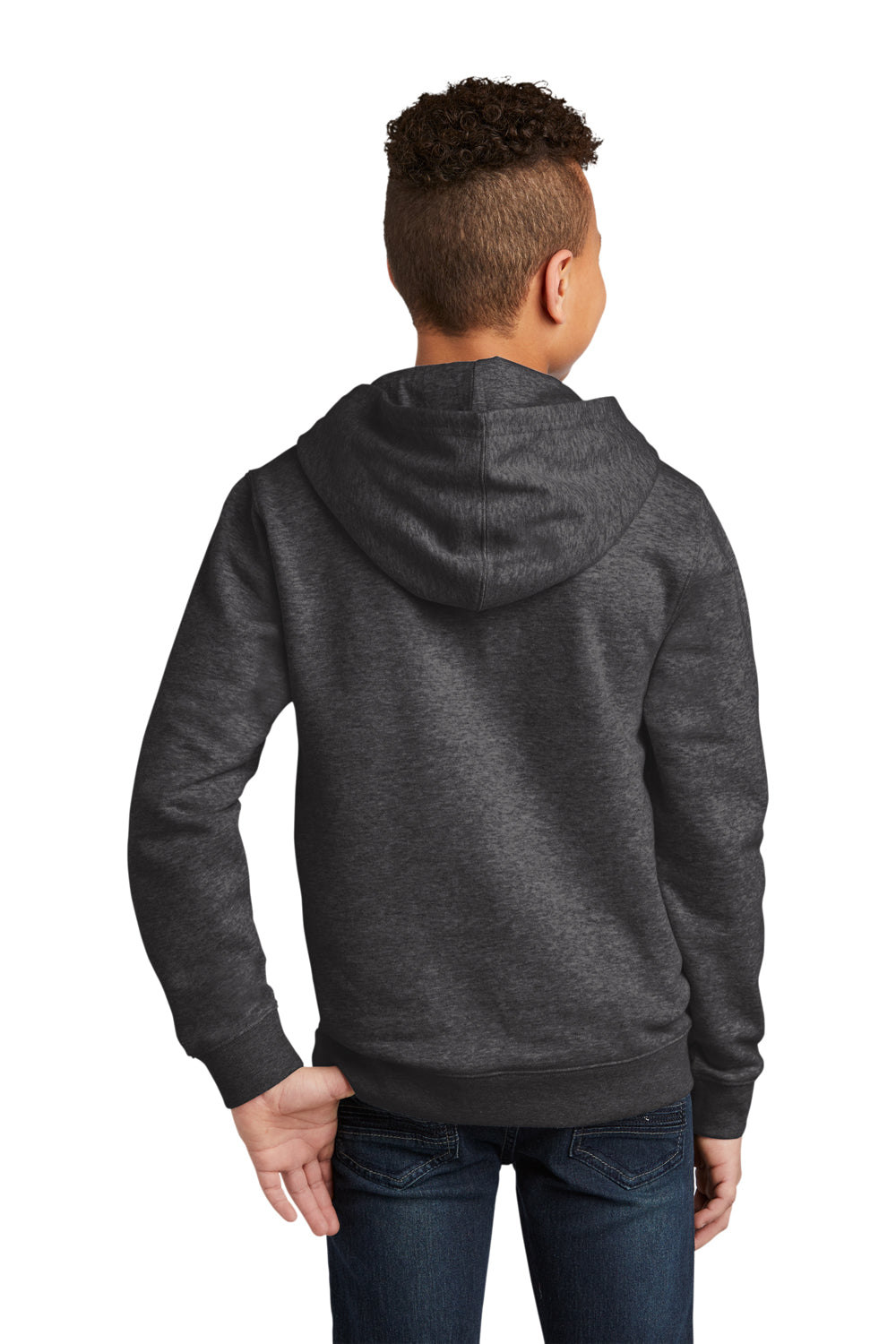 District DT6100Y Youth Very Important Fleece Hooded Sweatshirt Hoodie Heather Charcoal Grey Model Back