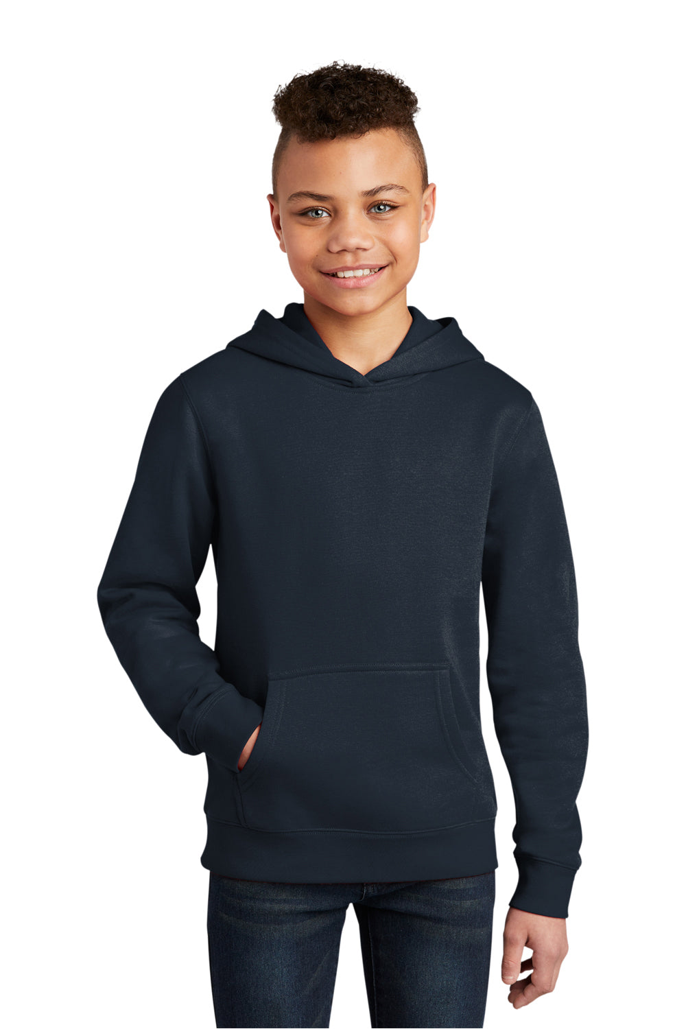 District DT6100Y Youth Very Important Fleece Hooded Sweatshirt Hoodie New Navy Blue Model Front