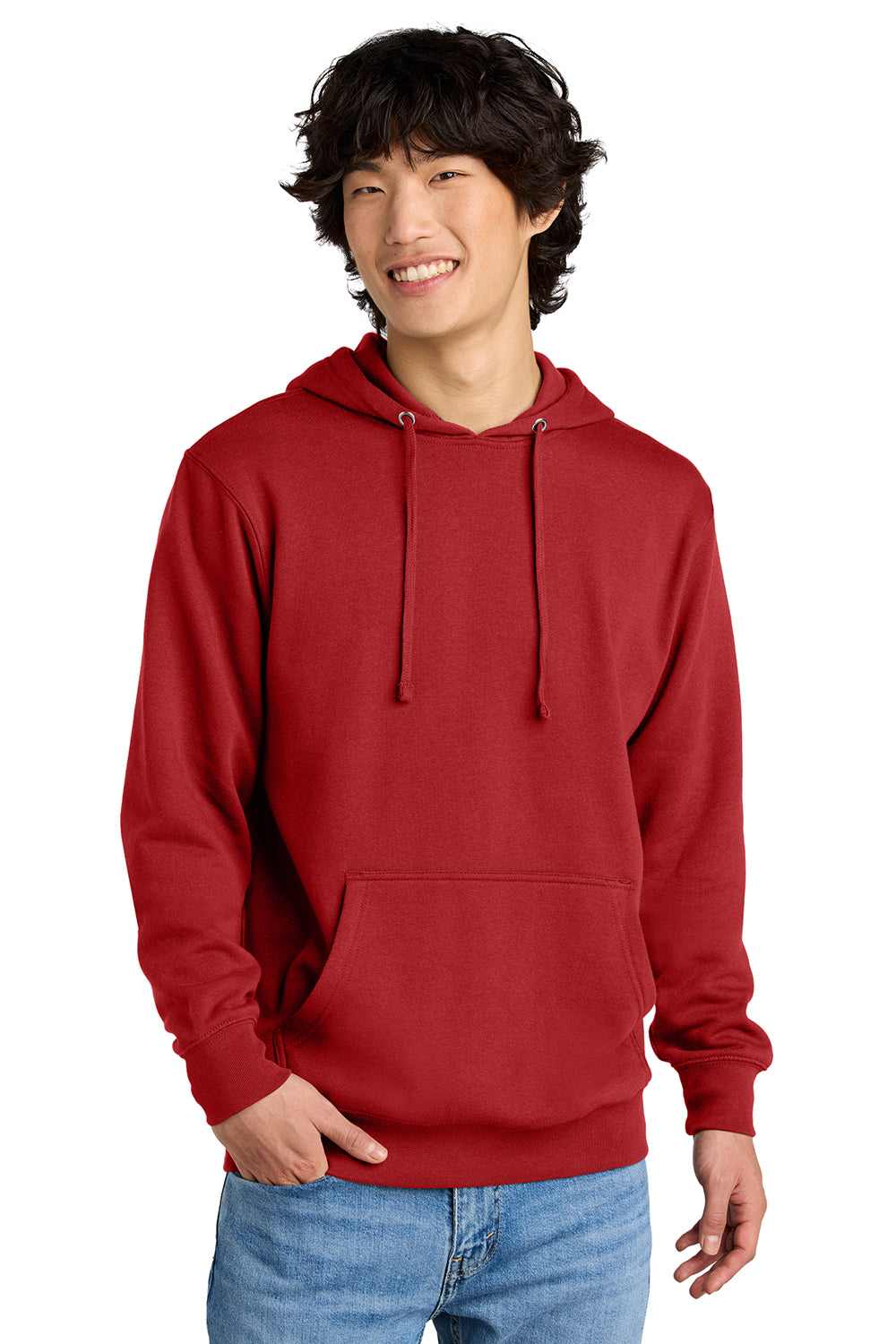 District DT6100 Mens Very Important Fleece Hooded Sweatshirt Hoodie Classic Red Model Front