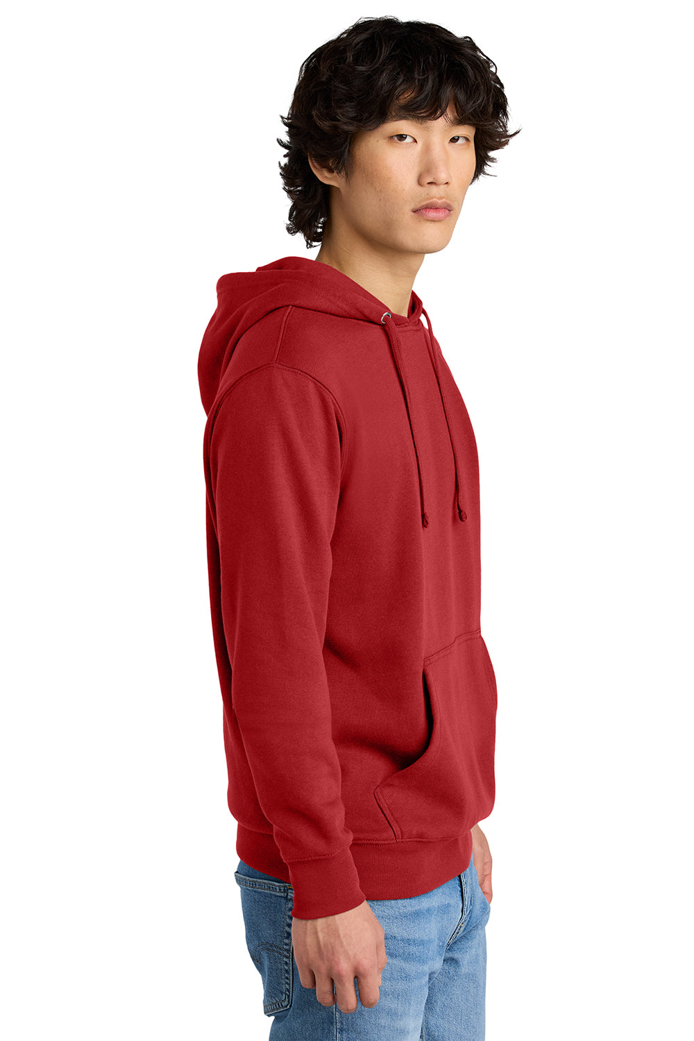 District DT6100 Mens Very Important Fleece Hooded Sweatshirt Hoodie Classic Red Model Side