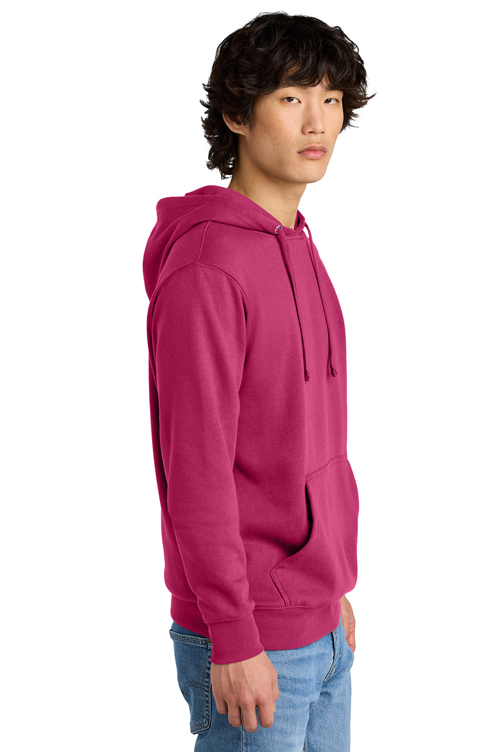 District DT6100 Mens Very Important Fleece Hooded Sweatshirt Hoodie Dark Fuchsia Pink Model Side