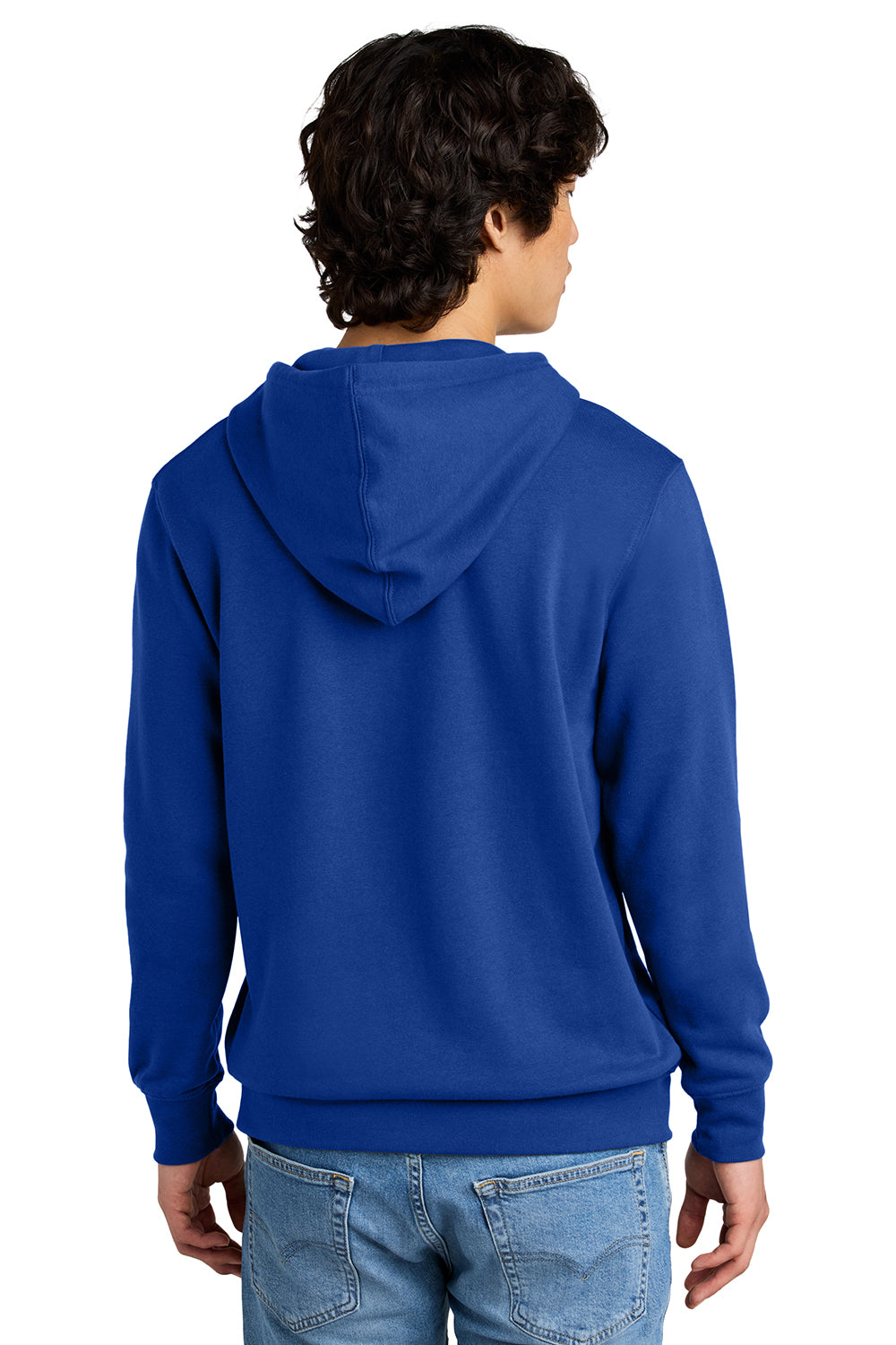 District DT6100 Mens Very Important Fleece Hooded Sweatshirt Hoodie Deep Royal Blue Model Back