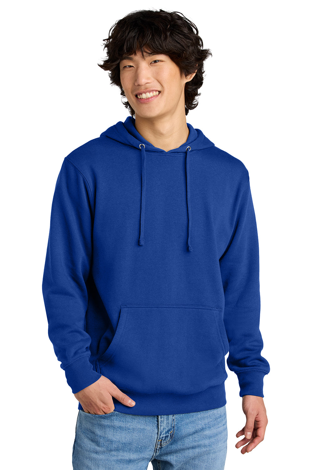 District DT6100 Mens Very Important Fleece Hooded Sweatshirt Hoodie Deep Royal Blue Model Front