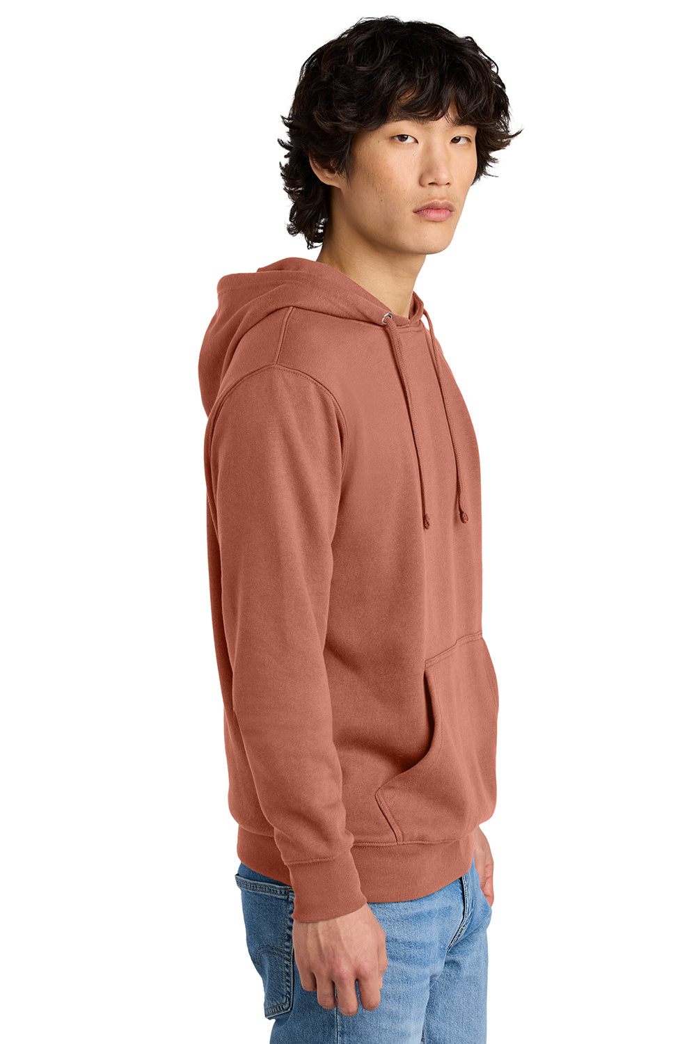 District DT6100 Mens Very Important Fleece Hooded Sweatshirt Hoodie Desert Rose Model Side