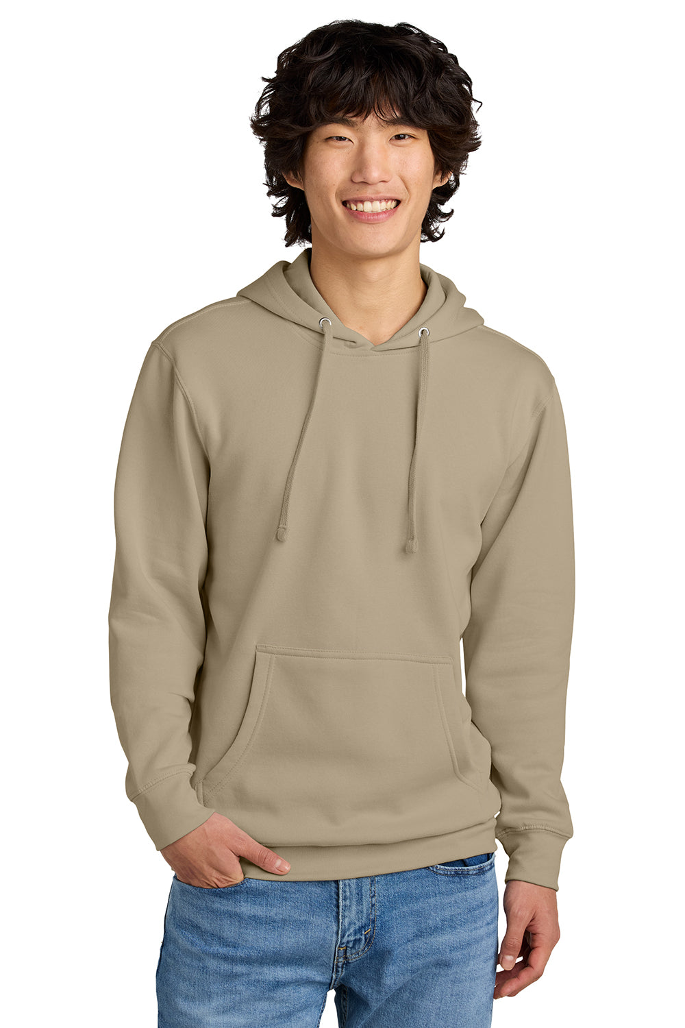 District DT6100 Mens Very Important Fleece Hooded Sweatshirt Hoodie Desert Tan Model Front