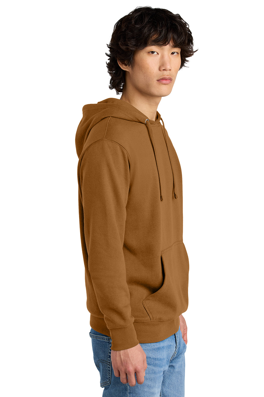 District DT6100 Mens Very Important Fleece Hooded Sweatshirt Hoodie Duck Brown Model Side