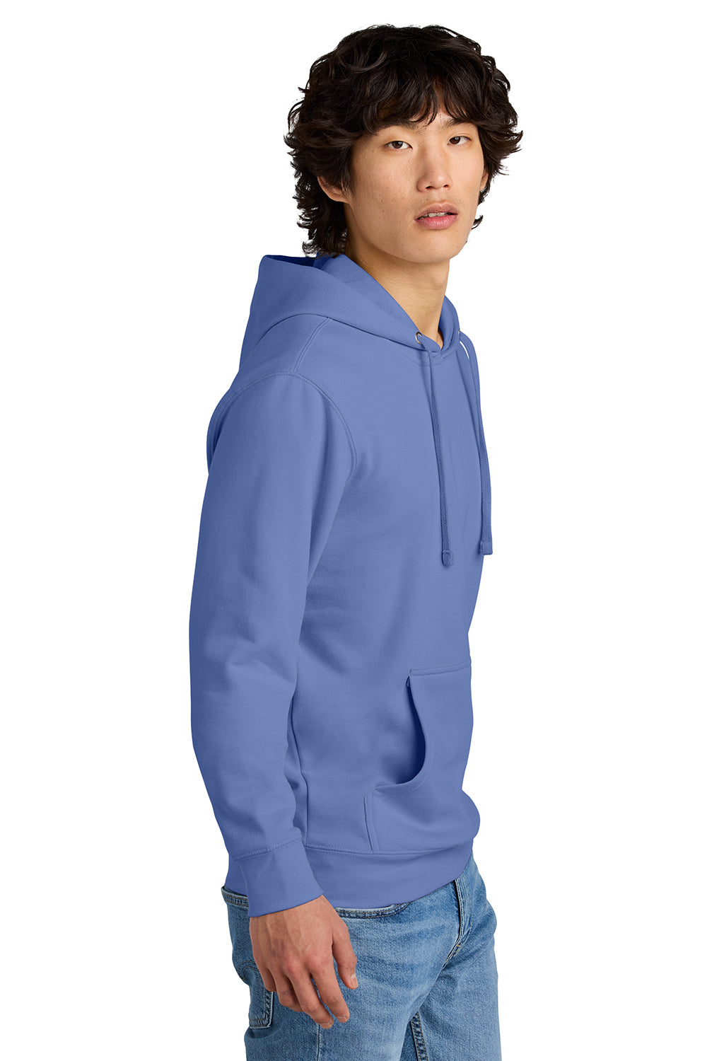 District DT6100 Mens Very Important Fleece Hooded Sweatshirt Hoodie Electric Purple Model Side