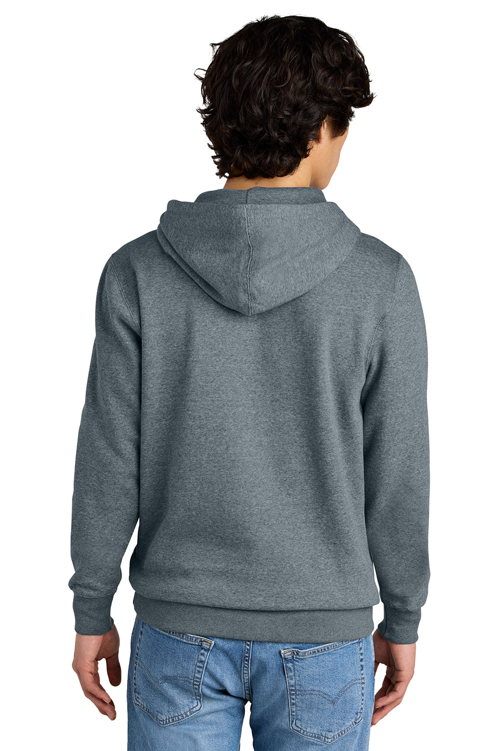 District DT6100 Mens Very Important Fleece Hooded Sweatshirt Hoodie Heather Flint Blue Model Back