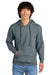 District DT6100 Mens Very Important Fleece Hooded Sweatshirt Hoodie Heather Flint Blue Model Front