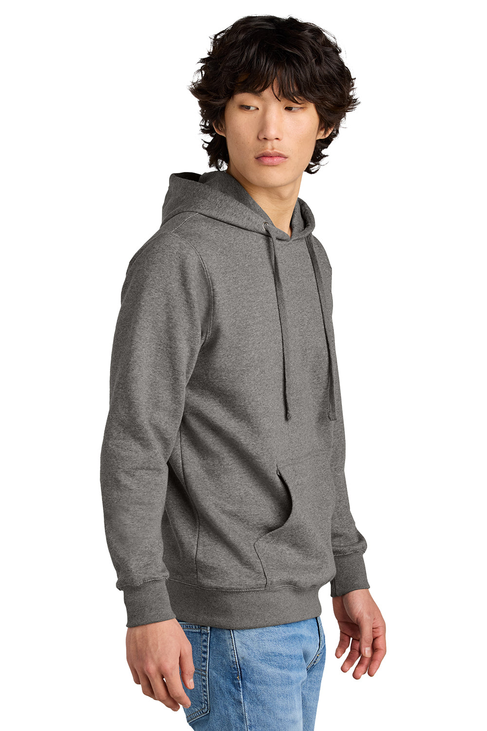 District DT6100 Mens Very Important Fleece Hooded Sweatshirt Hoodie Grey Frost Model Side