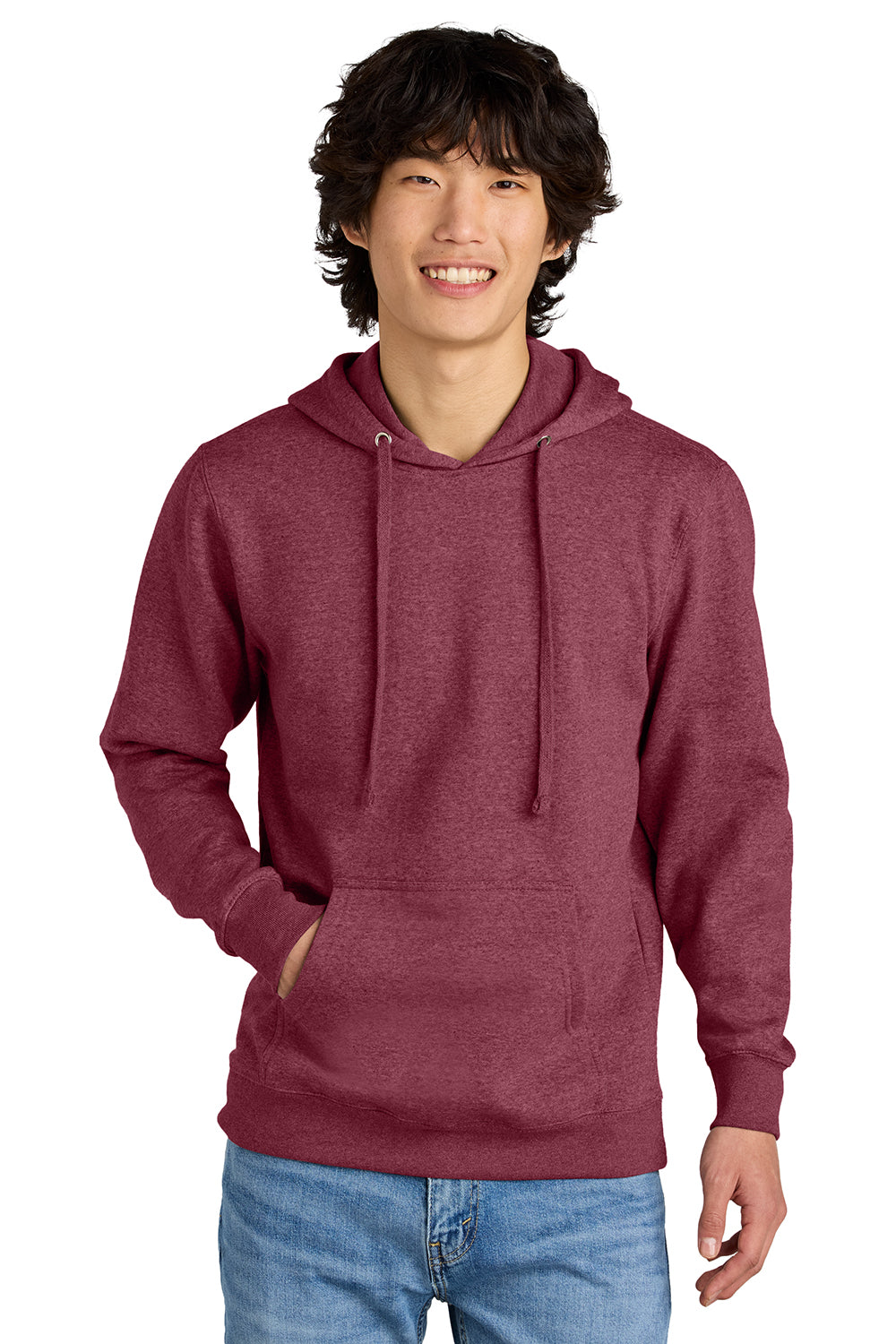 District DT6100 Mens Very Important Fleece Hooded Sweatshirt Hoodie Heather Cardinal Red Model Front