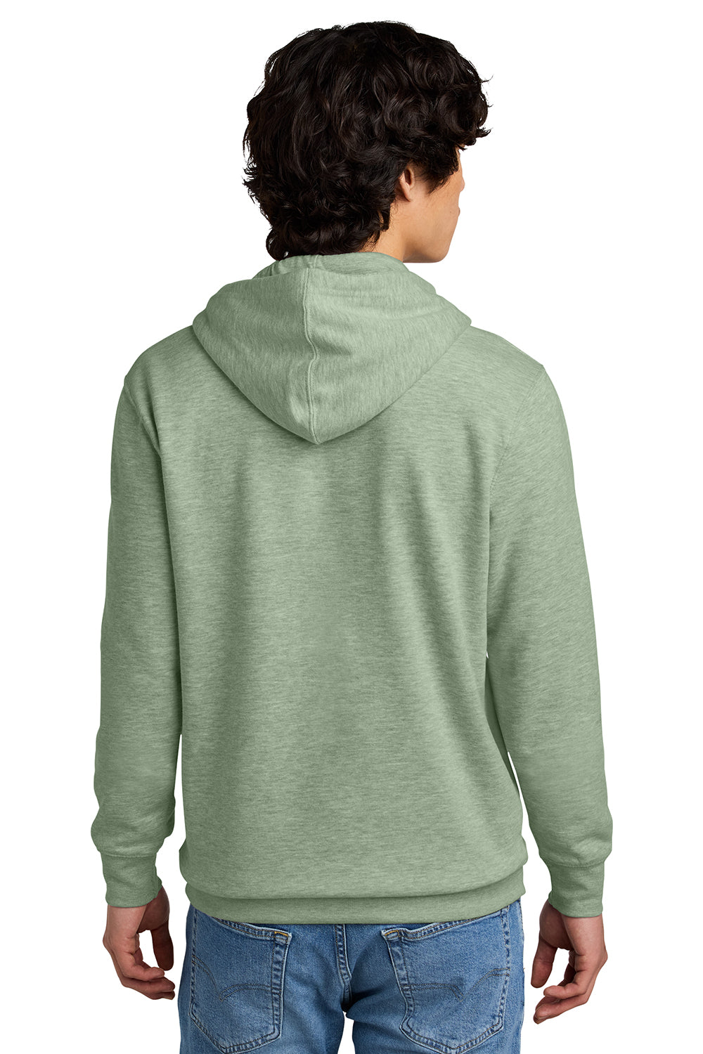 District DT6100 Mens Very Important Fleece Hooded Sweatshirt Hoodie Heather Dusty Sage Model Back