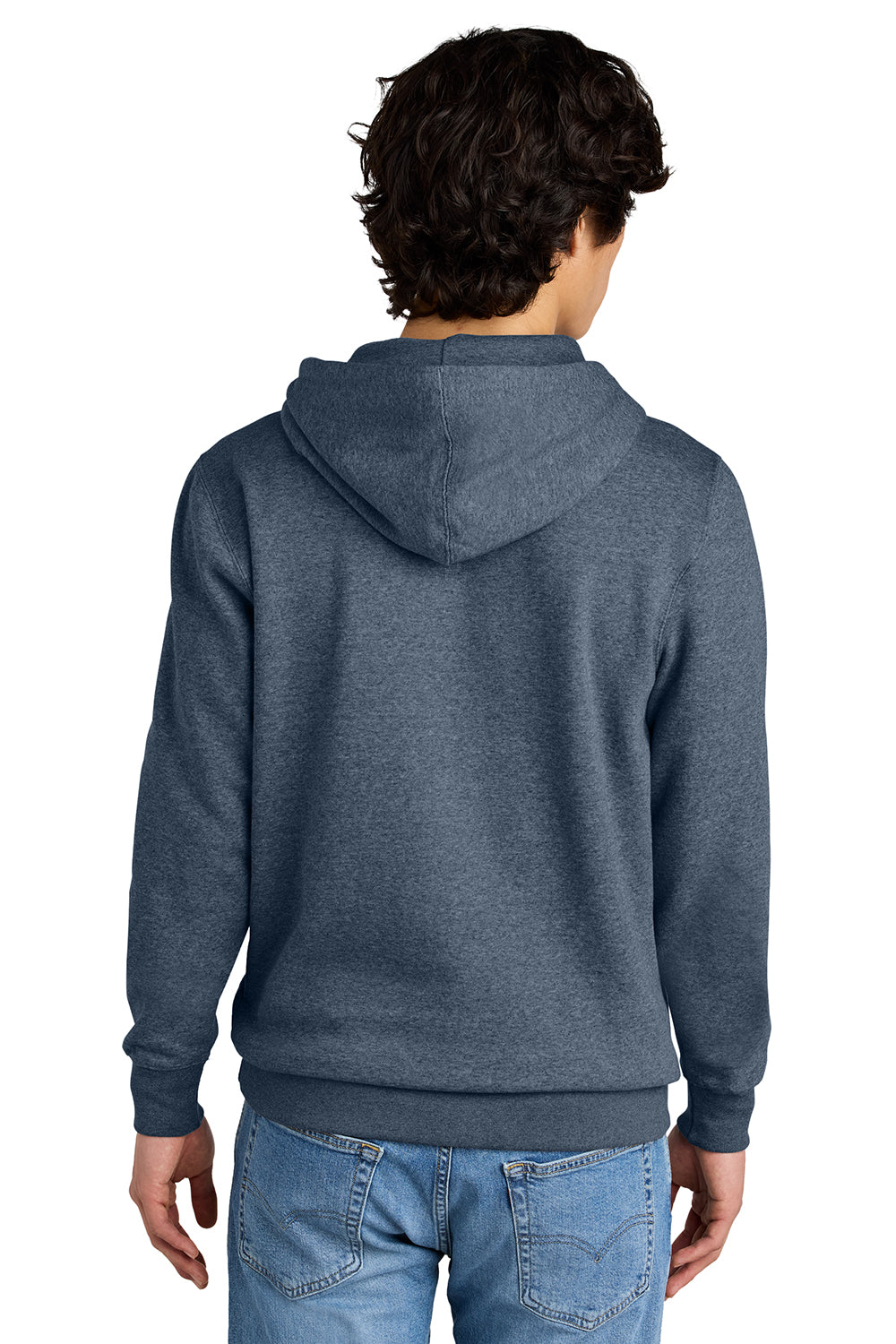 District DT6100 Mens Very Important Fleece Hooded Sweatshirt Hoodie Heather Navy Blue Model Back