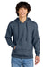 District DT6100 Mens Very Important Fleece Hooded Sweatshirt Hoodie Heather Navy Blue Model Front