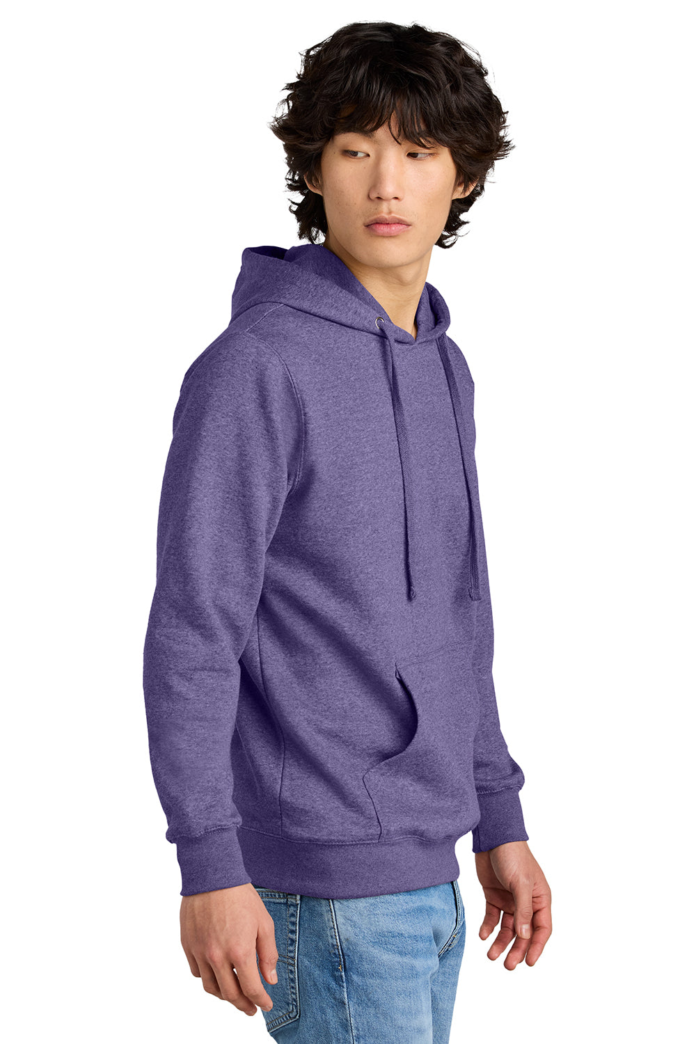 District DT6100 Mens Very Important Fleece Hooded Sweatshirt Hoodie Heather Purple Model Side