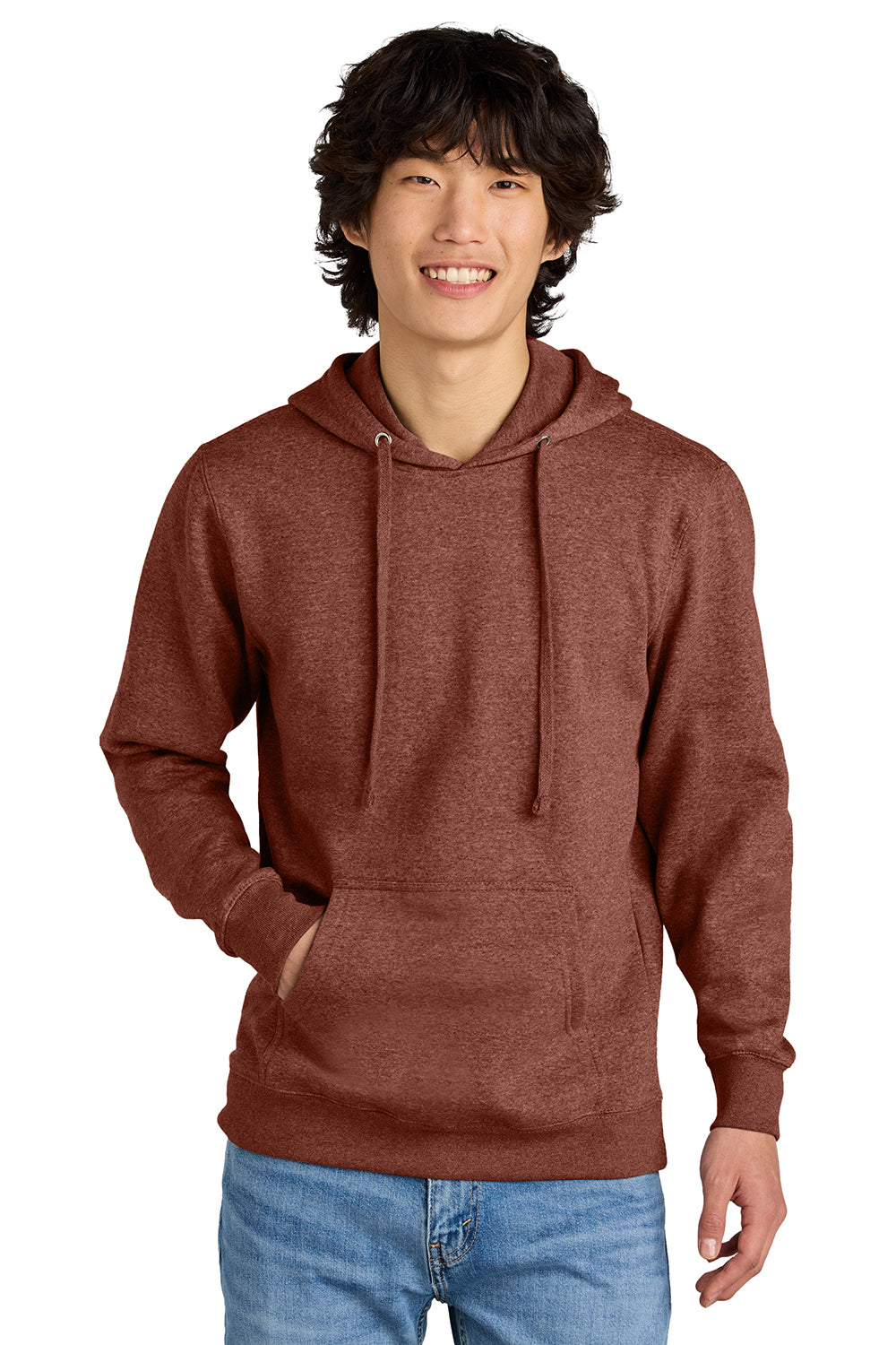 District DT6100 Mens Very Important Fleece Hooded Sweatshirt Hoodie Heather Russet Red Model Front