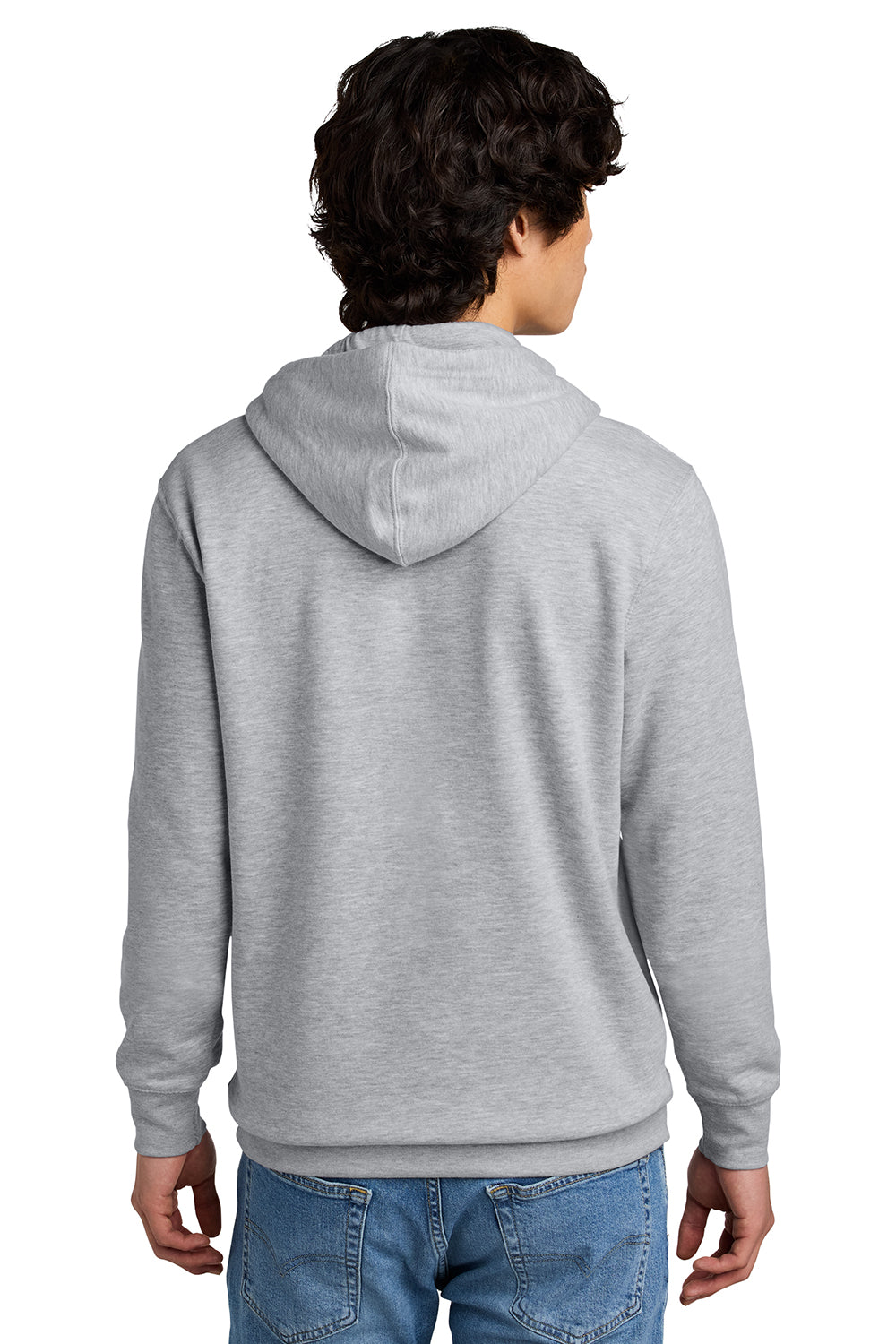 District DT6100 Mens Very Important Fleece Hooded Sweatshirt Hoodie Heather Light Grey Model Back