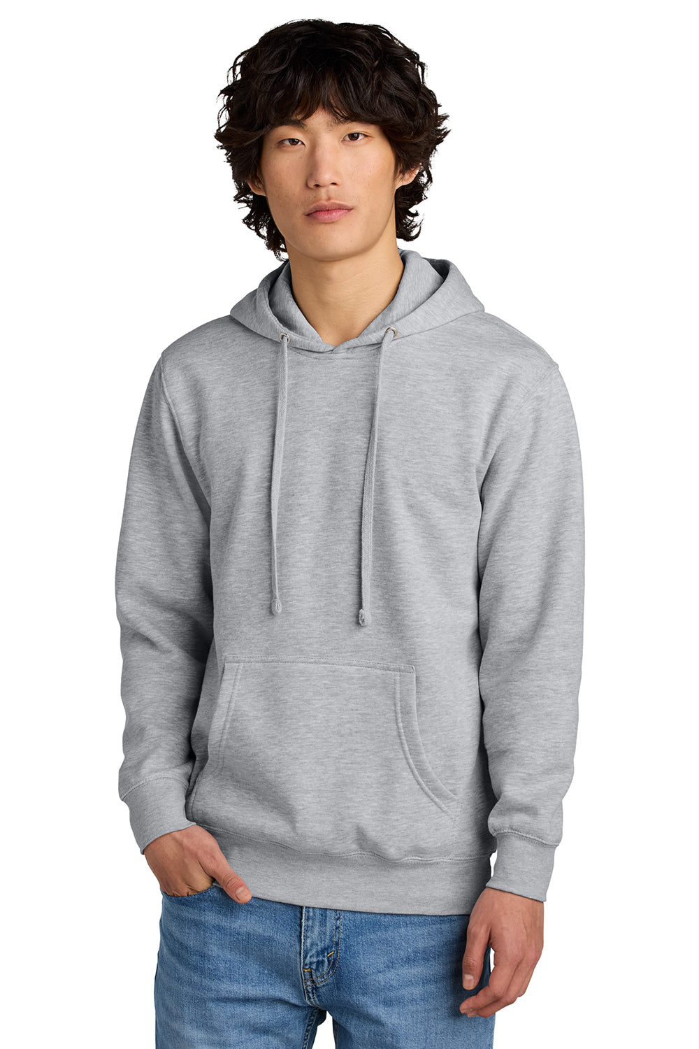 District DT6100 Mens Very Important Fleece Hooded Sweatshirt Hoodie Heather Light Grey Model Front