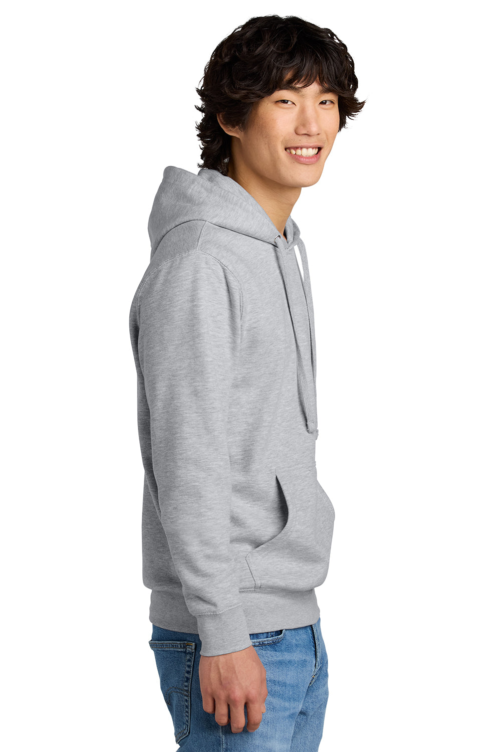 District DT6100 Mens Very Important Fleece Hooded Sweatshirt Hoodie Heather Light Grey Model Side