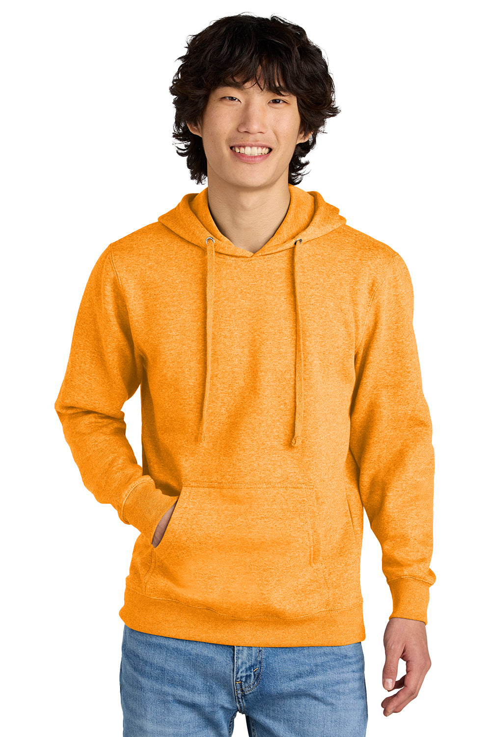 District DT6100 Mens Very Important Fleece Hooded Sweatshirt Hoodie Heather Marigold Model Front