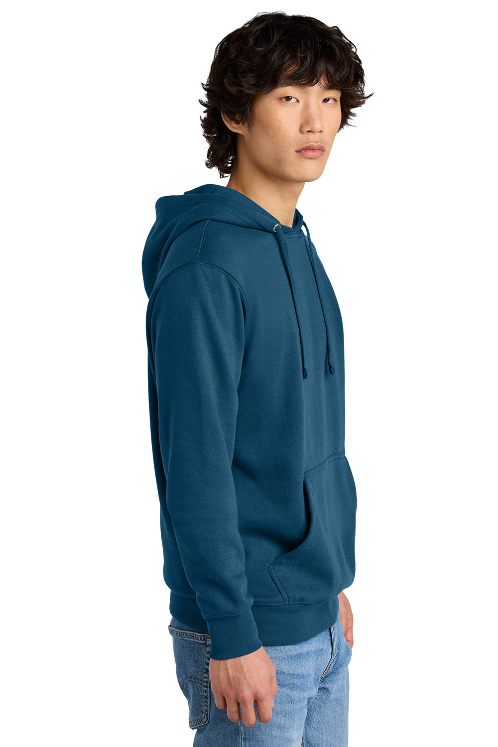 District DT6100 Mens Very Important Fleece Hooded Sweatshirt Hoodie Neptune Blue Model Side