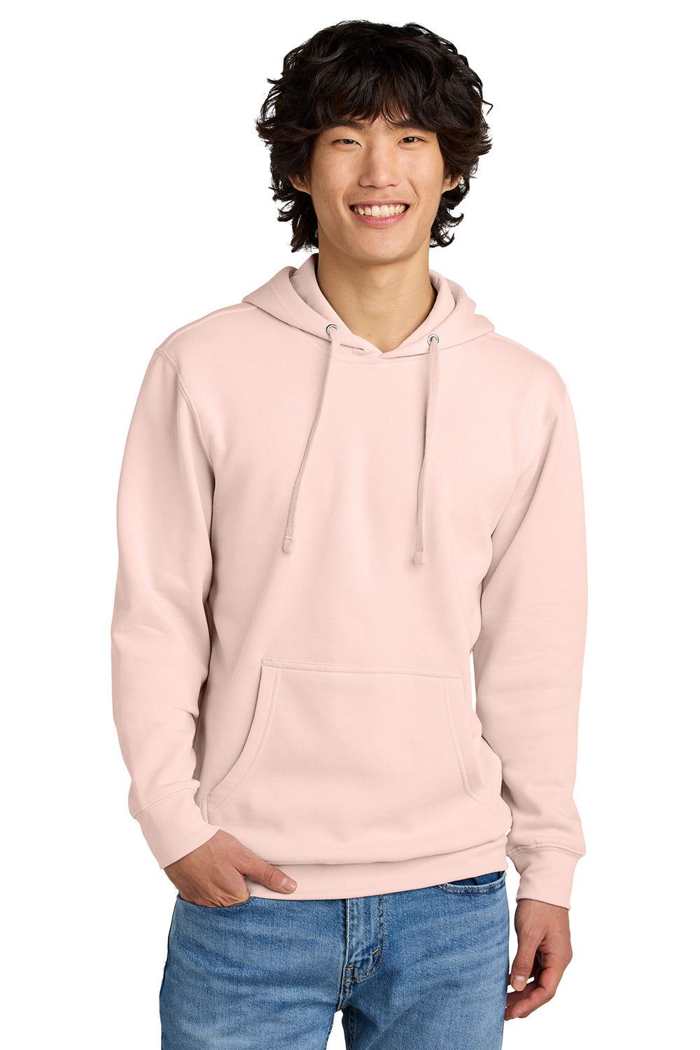 District DT6100 Mens Very Important Fleece Hooded Sweatshirt Hoodie Rosewater Pink Model Front