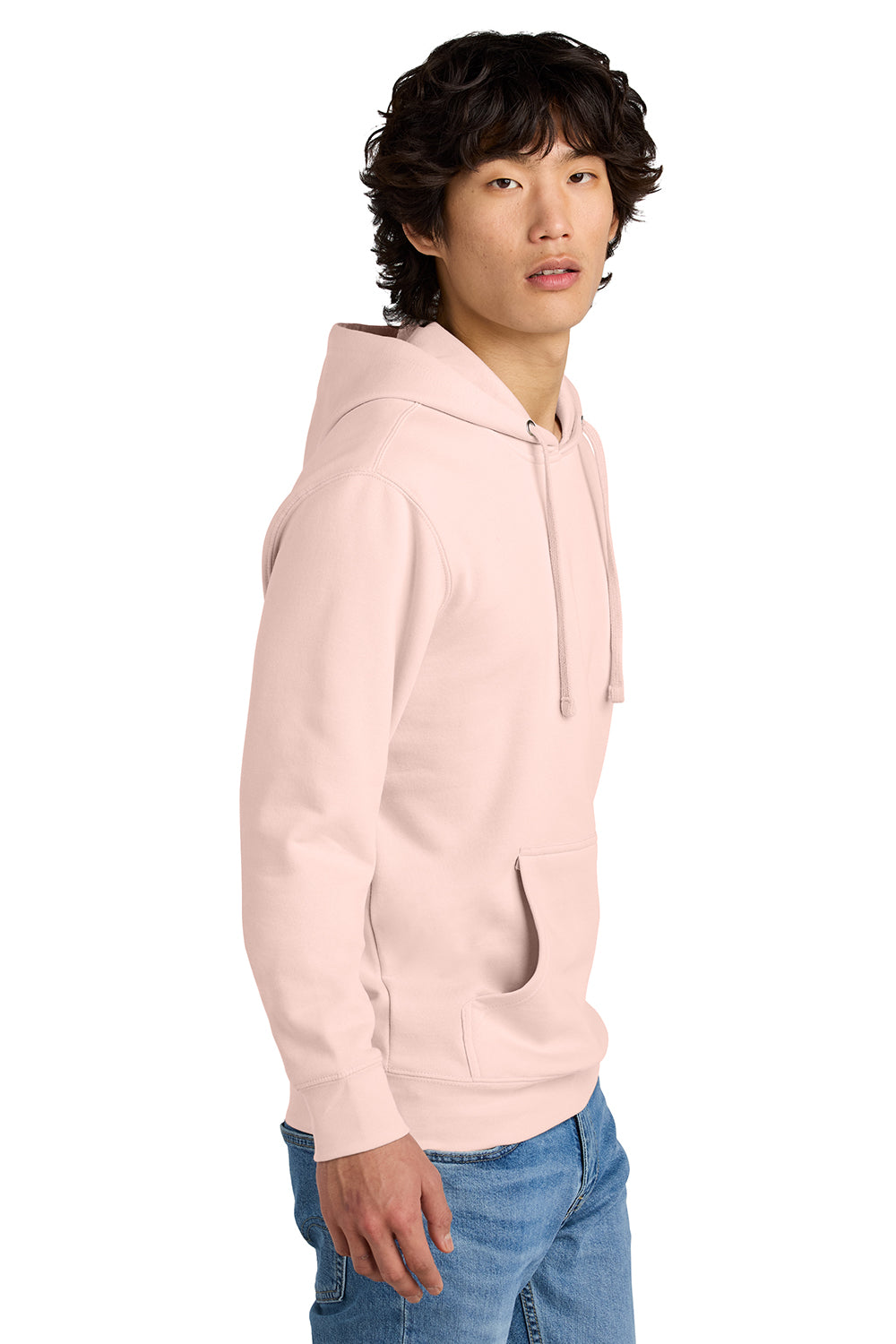 District DT6100 Mens Very Important Fleece Hooded Sweatshirt Hoodie Rosewater Pink Model Side