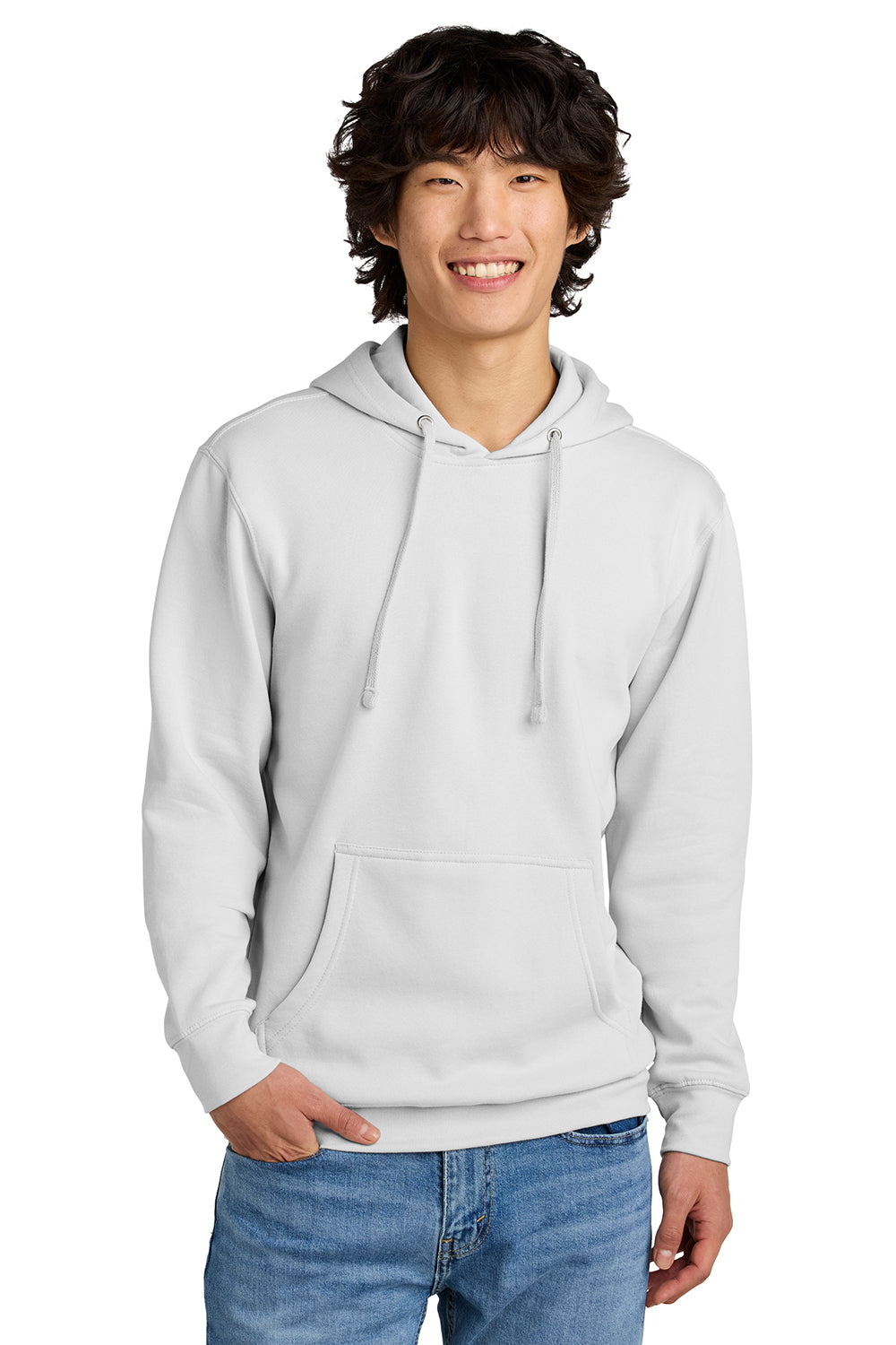 District DT6100 Mens Very Important Fleece Hooded Sweatshirt Hoodie White Smoke Model Front