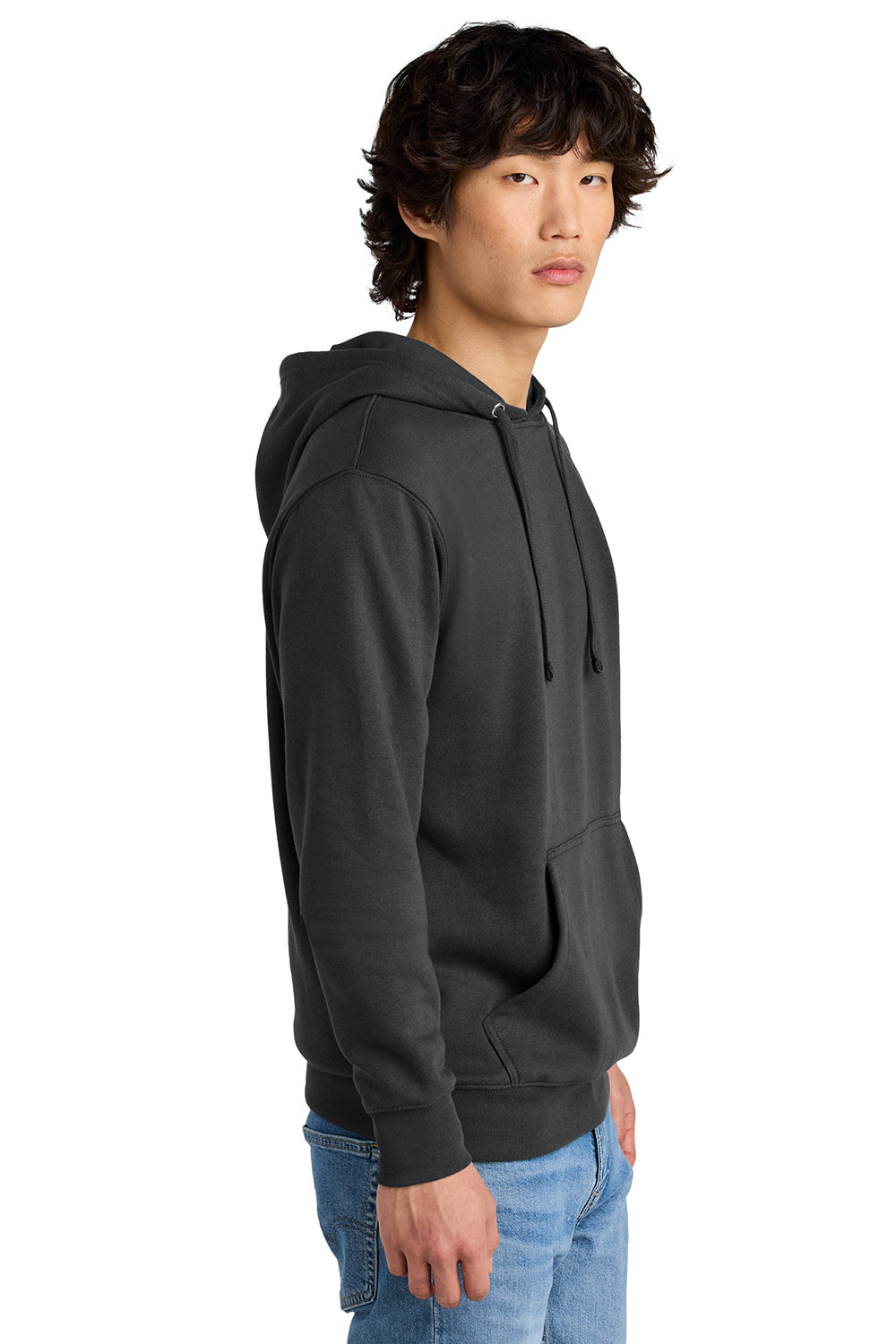 District DT6100 Mens Very Important Fleece Hooded Sweatshirt Hoodie Charcoal Grey Model Side