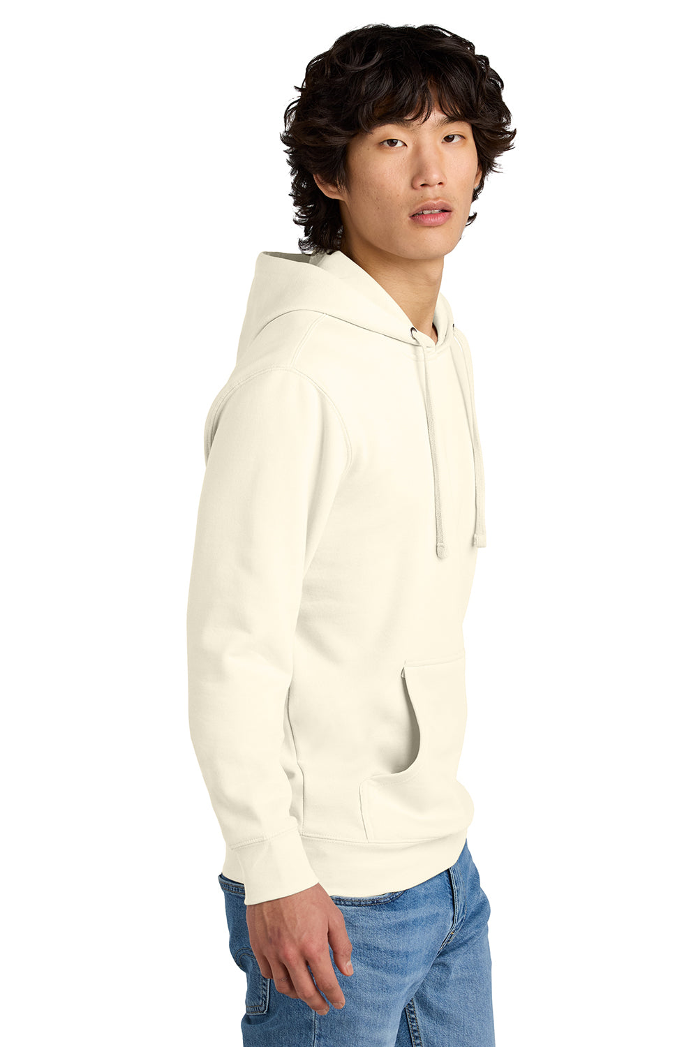 District DT6100 Mens Very Important Fleece Hooded Sweatshirt Hoodie Gardenia Model Side