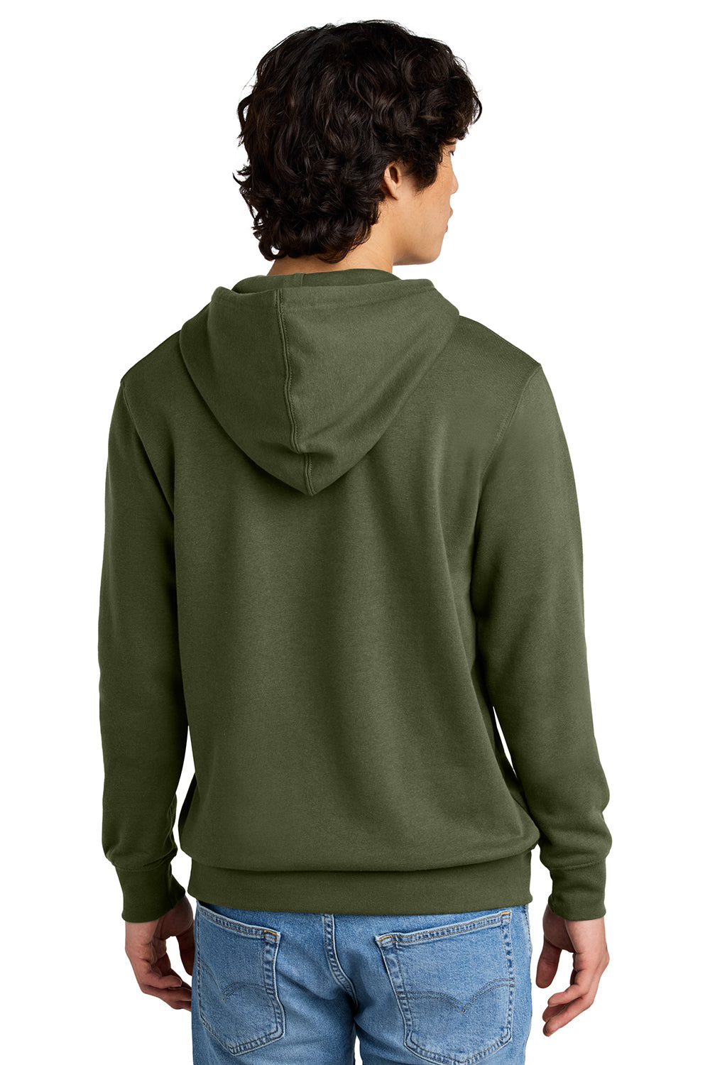 District DT6100 Mens Very Important Fleece Hooded Sweatshirt Hoodie Olive Green Model Back