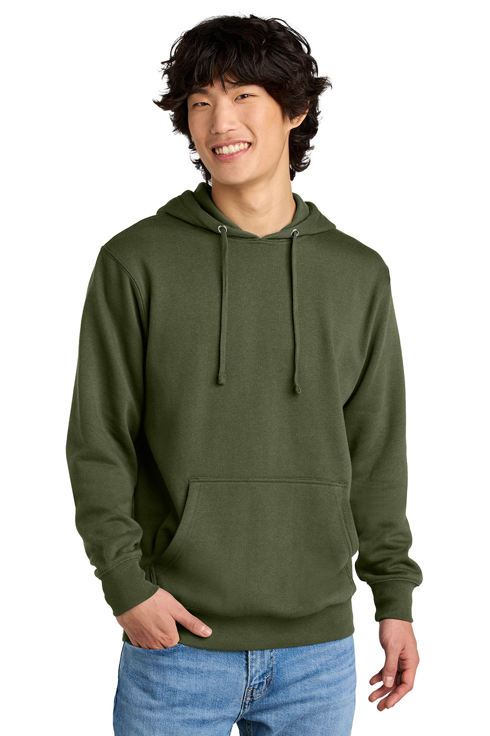 District DT6100 Mens Very Important Fleece Hooded Sweatshirt Hoodie Olive Green Model Front