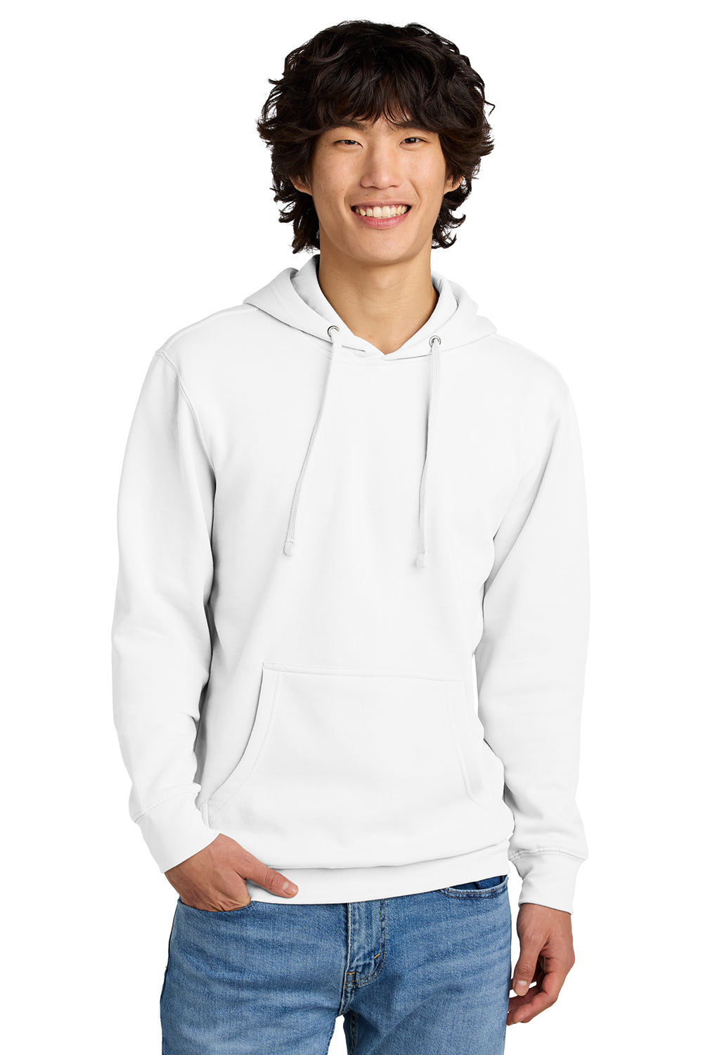 District DT6100 Mens Very Important Fleece Hooded Sweatshirt Hoodie White Model Front