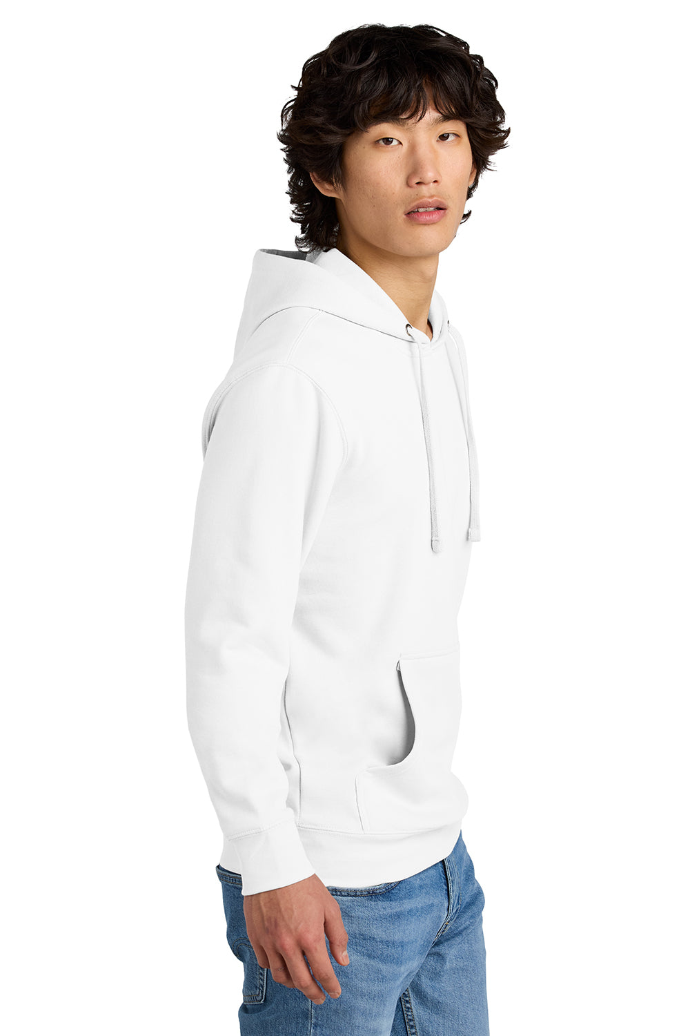 District DT6100 Mens Very Important Fleece Hooded Sweatshirt Hoodie White Model Side