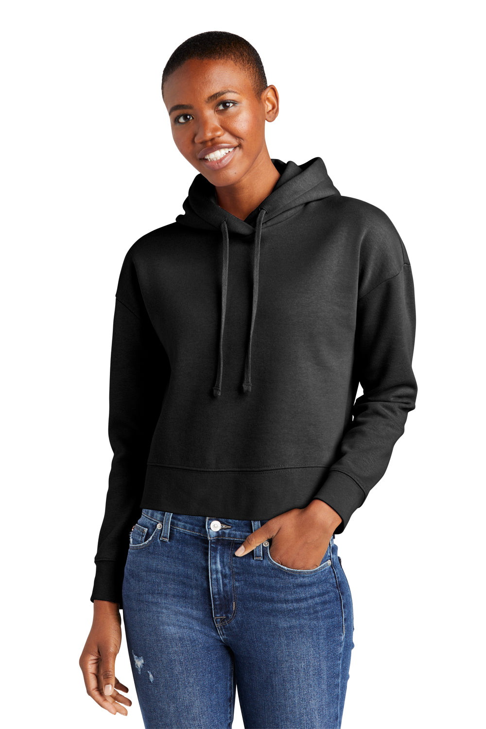 District DT6101 Womens V.I.T. Fleece Hooded Sweatshirt Hoodie Black Model Front