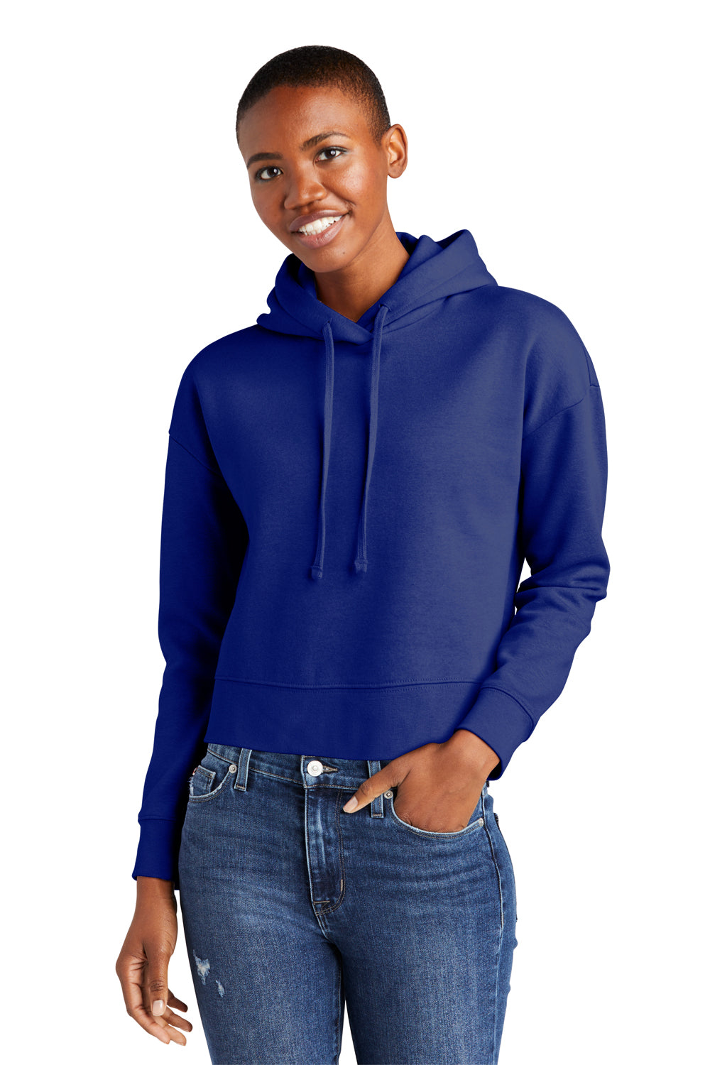 District DT6101 Womens V.I.T. Fleece Hooded Sweatshirt Hoodie Deep Royal Blue Model Front